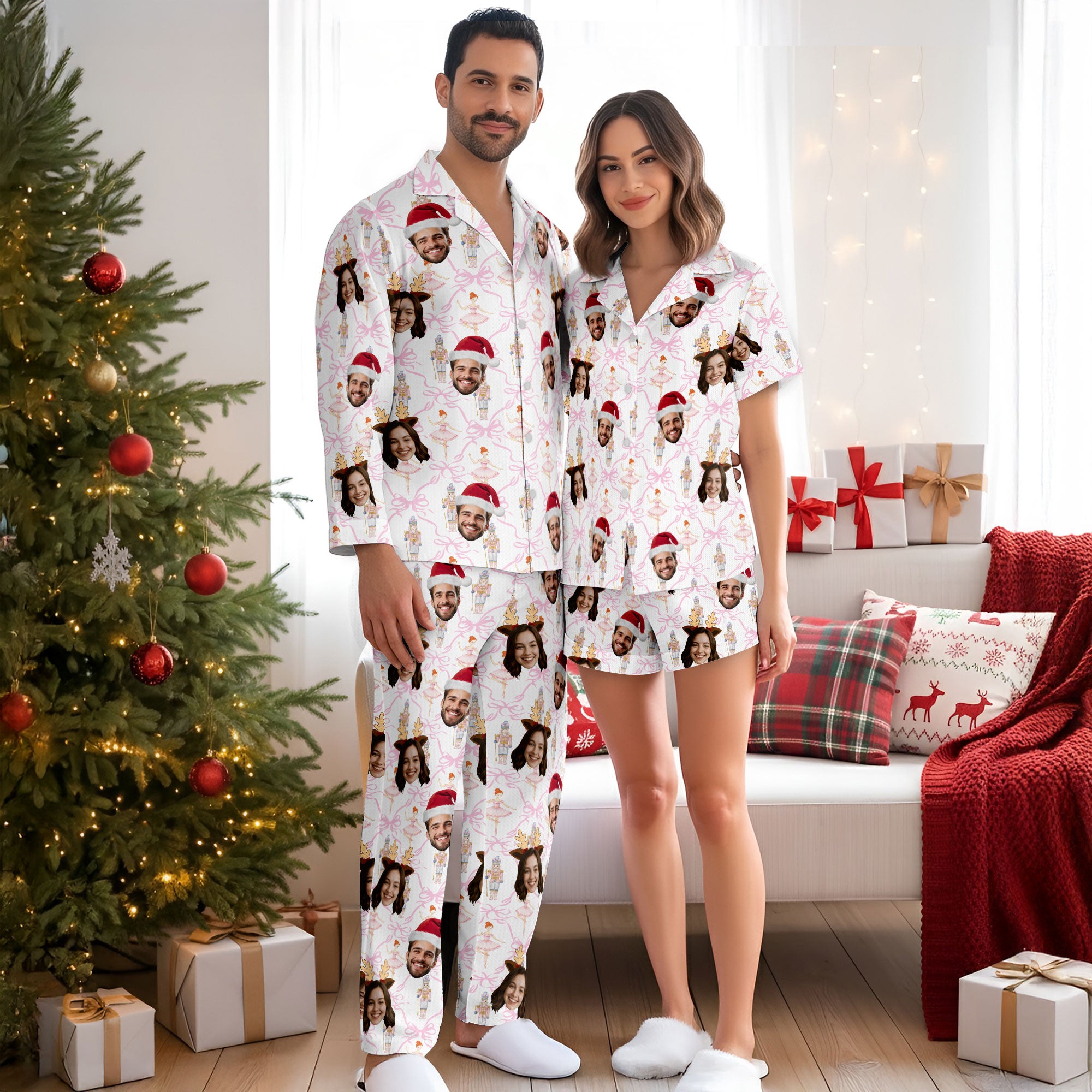 Custom Face Pajama Set – Personalized Christmas PJs, Matching Loungewear for Lovers Gift