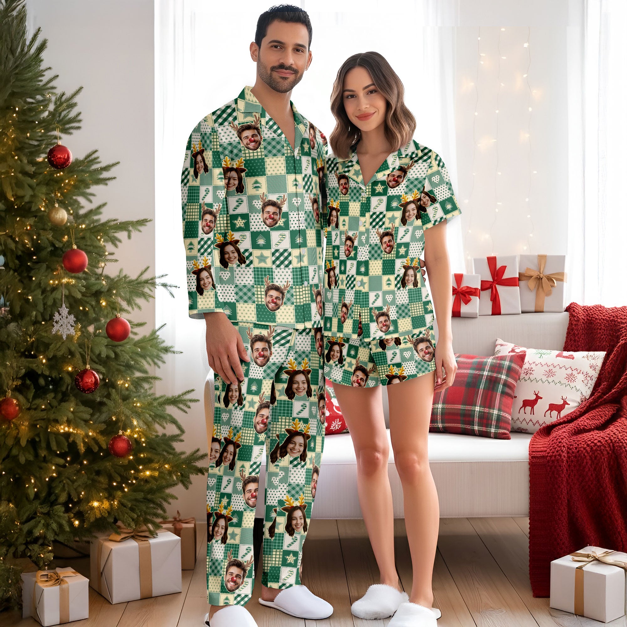 Custom Face Matching Pajamas – Personalized Funny Christmas PJs, Holiday Gift for Him/Her