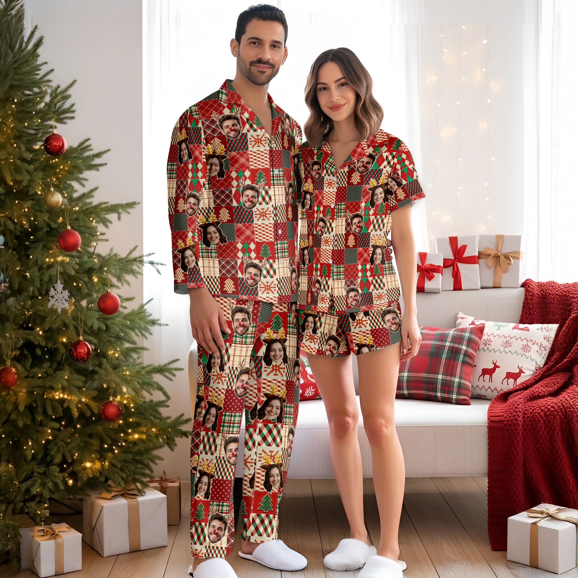 Personalized Funny Pajamas – Custom Face Christmas PJs, Matching Sleepwear Set for Couples