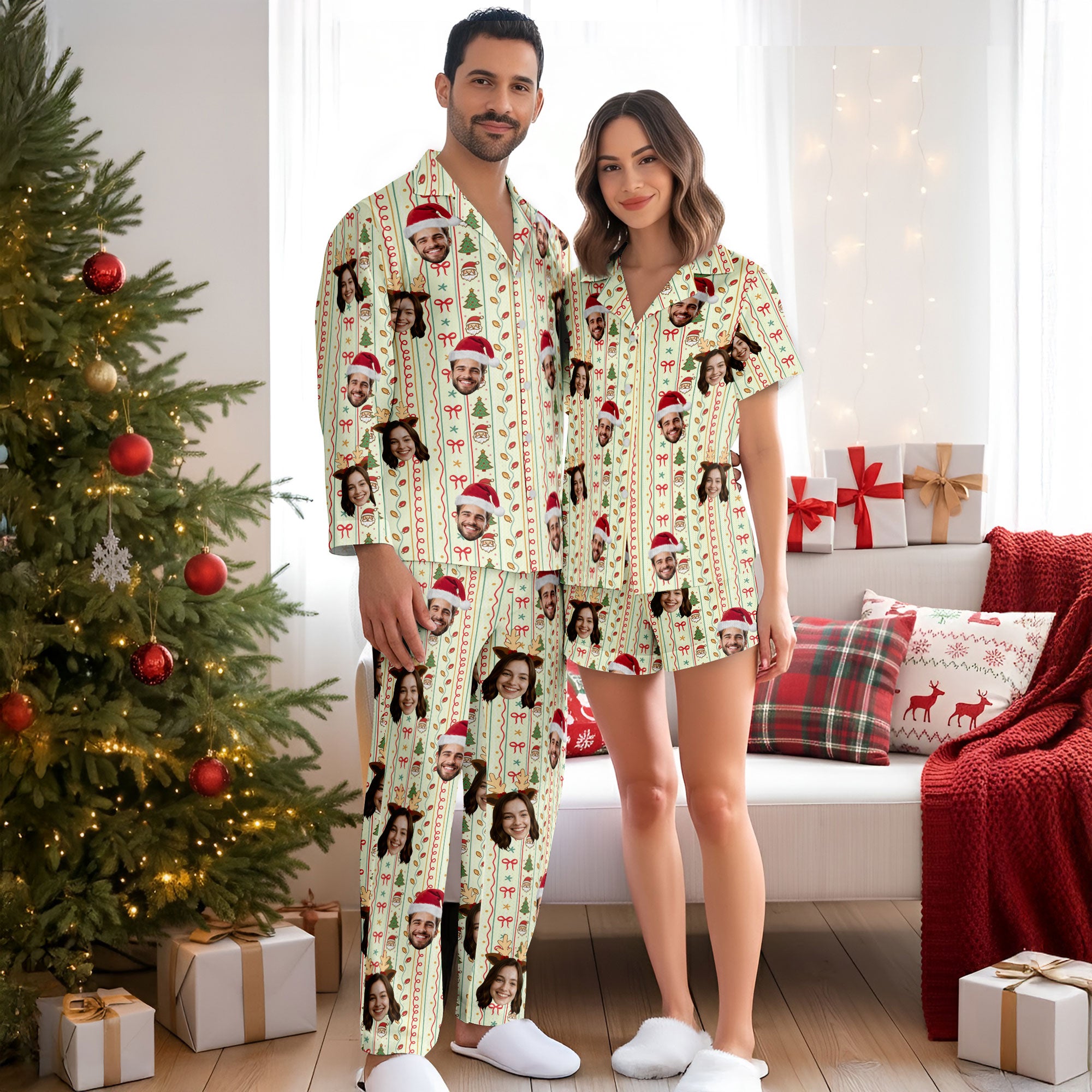 Custom Face Christmas Pajamas – Personalized Matching PJs, Funny Holiday Gift for Couples