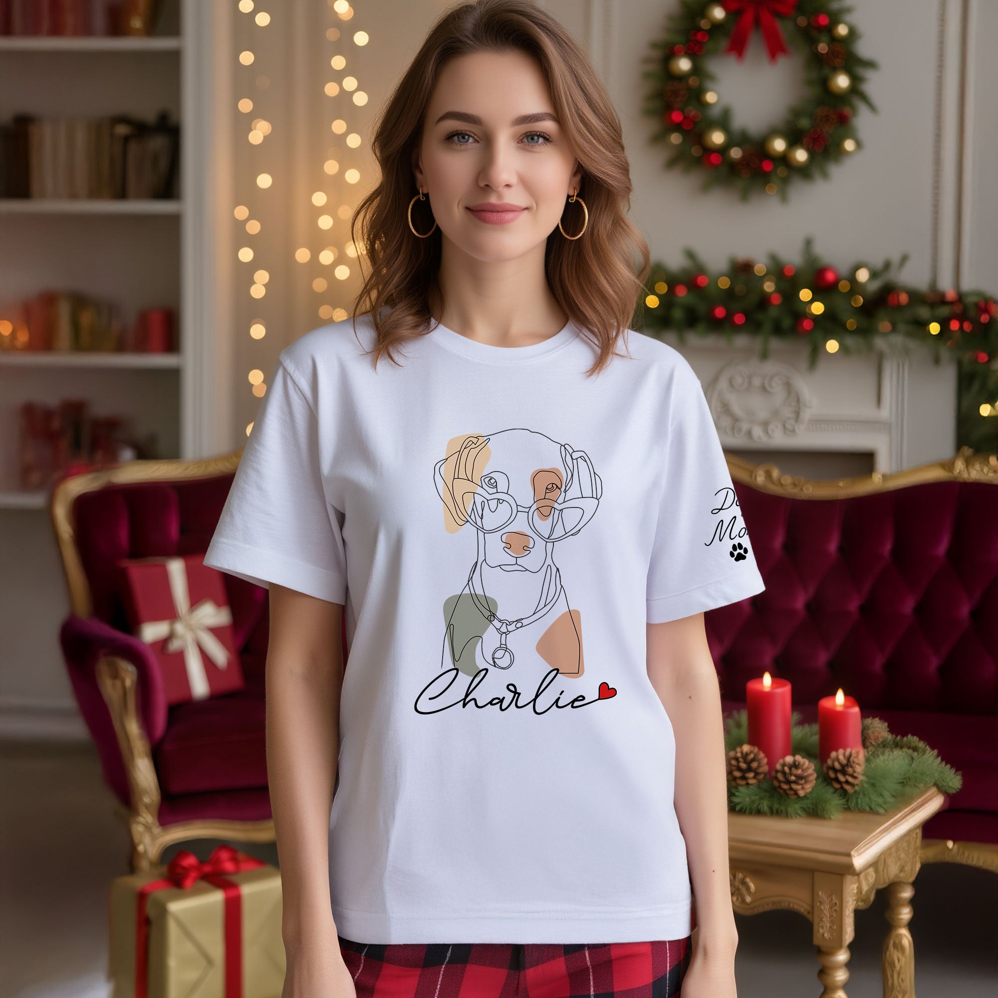 Christmas Dog Mom T-Shirt – Personalized Pet Photo Shirt, Custom Holiday Gift for Women