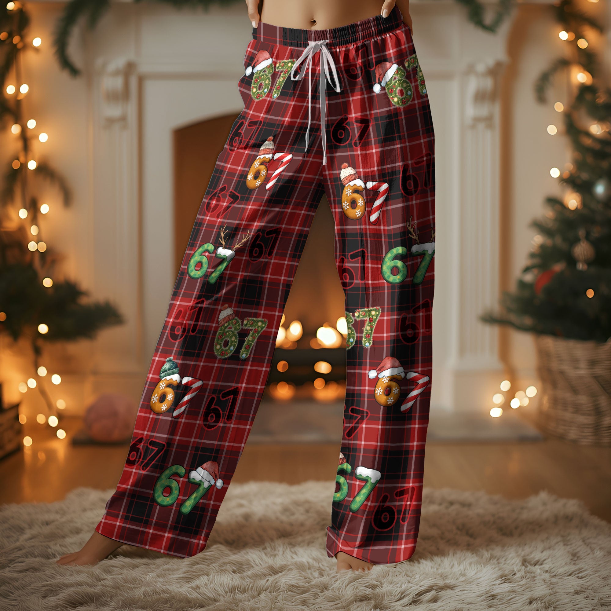 Holiday Lounge Set – Festive 6 7 Number Pajamas with Socks