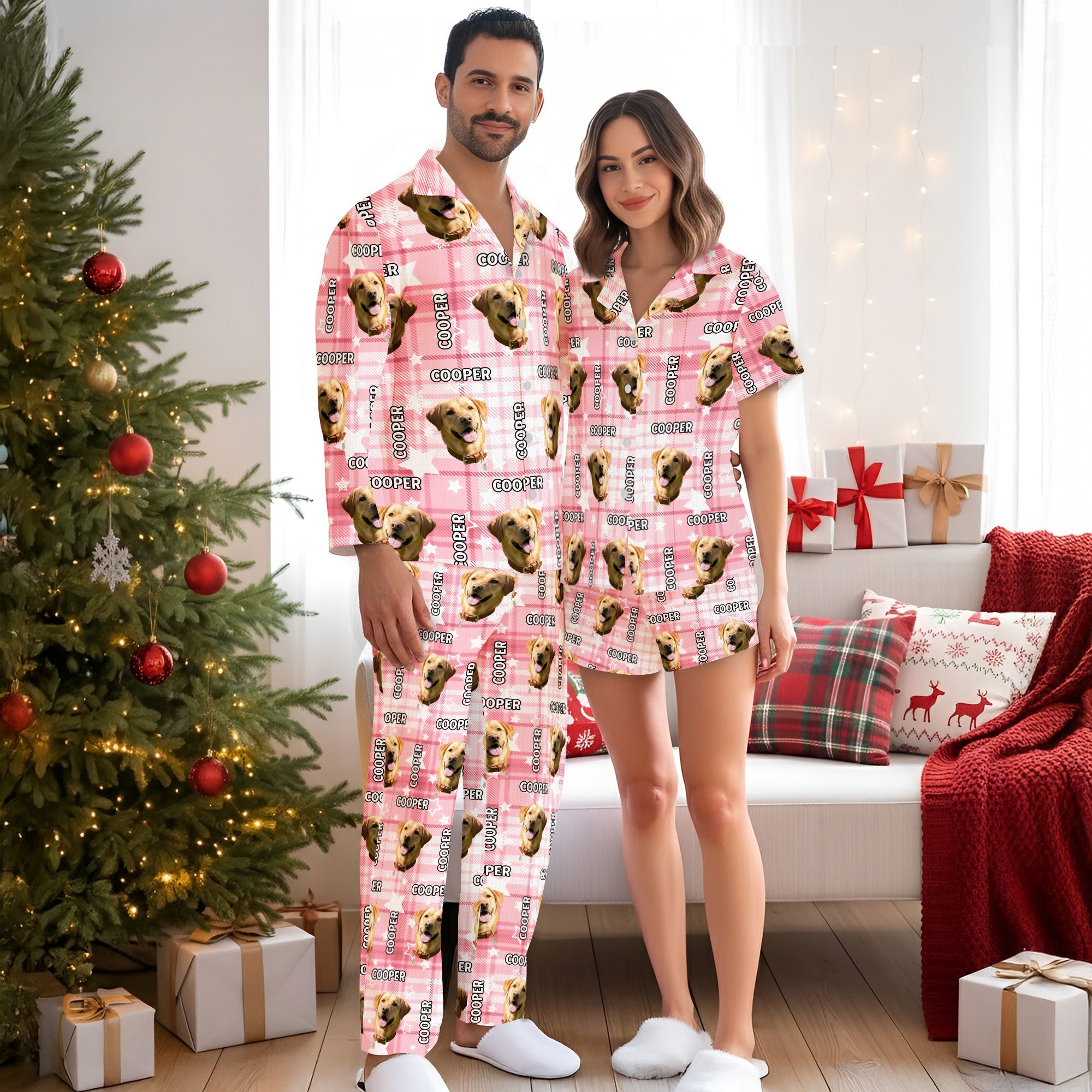 Custom Pet Face Christmas Pajamas Set – Personalized Holiday PJs for Pet Lovers, Dog Mom Gift