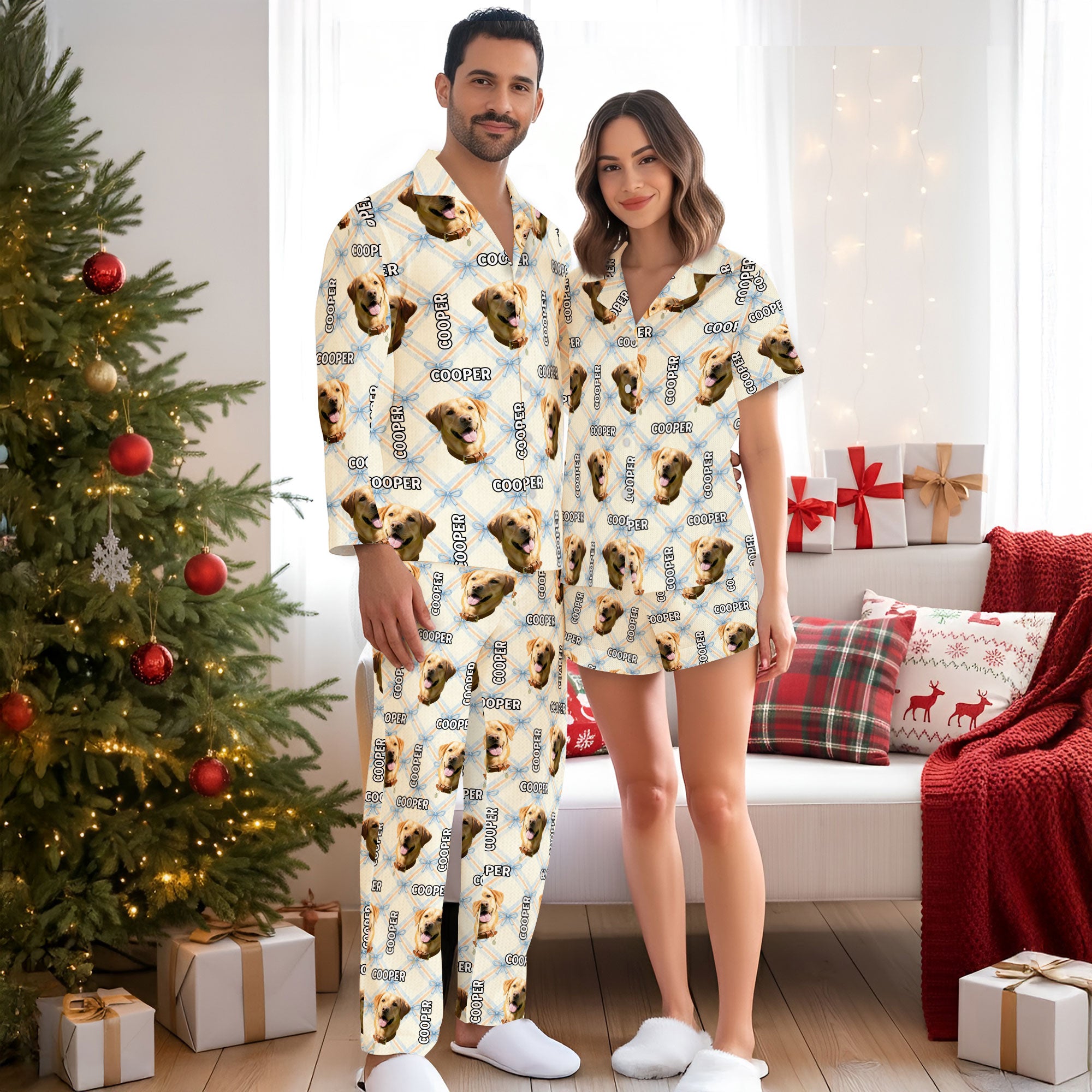 Personalized Pet Photo Pajamas – Custom Matching Christmas PJs for Couples, Dog Dad Sleepwear