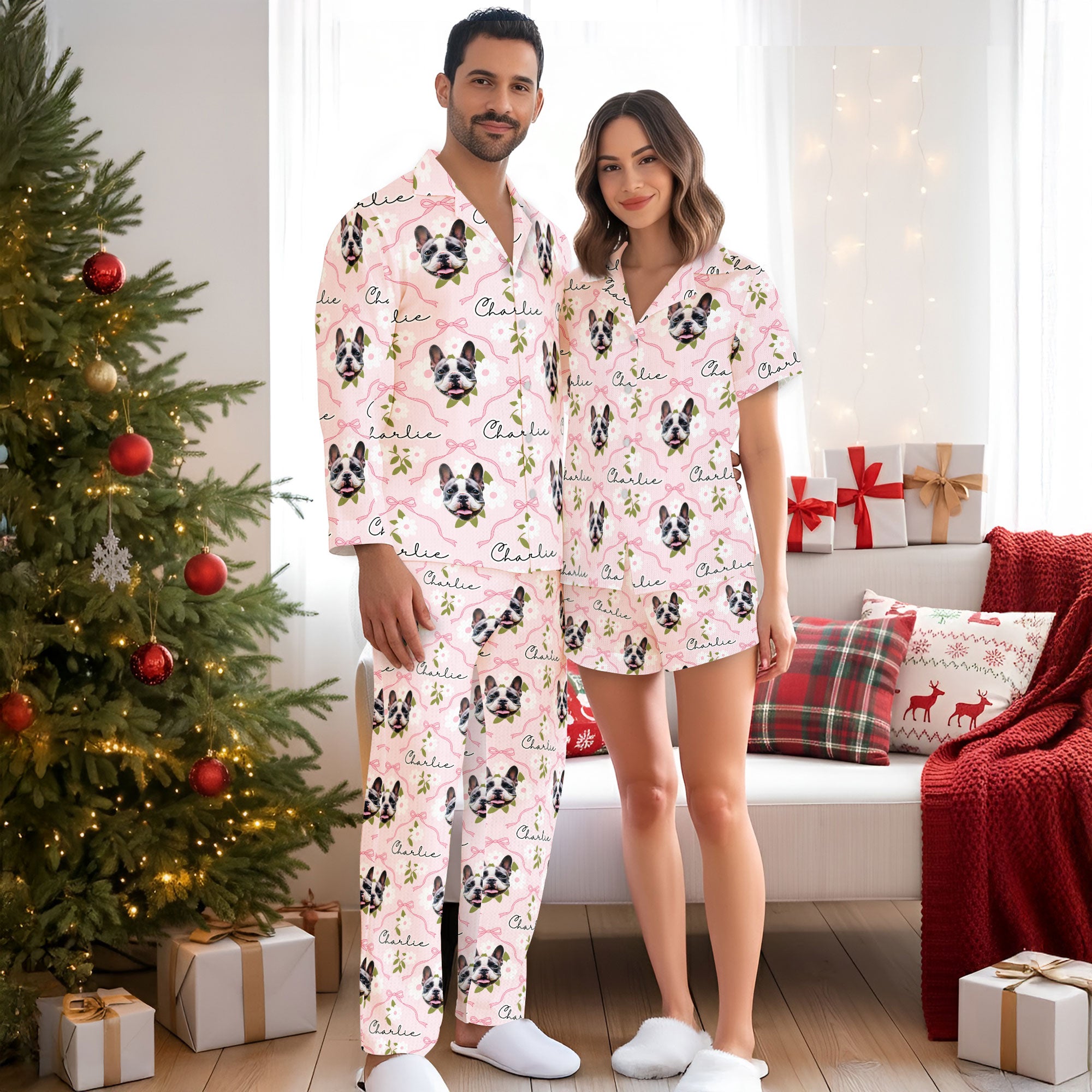 Pet Photo Custom Pajamas – Premium Christmas Matching PJs for Couples, Cozy Loungewear