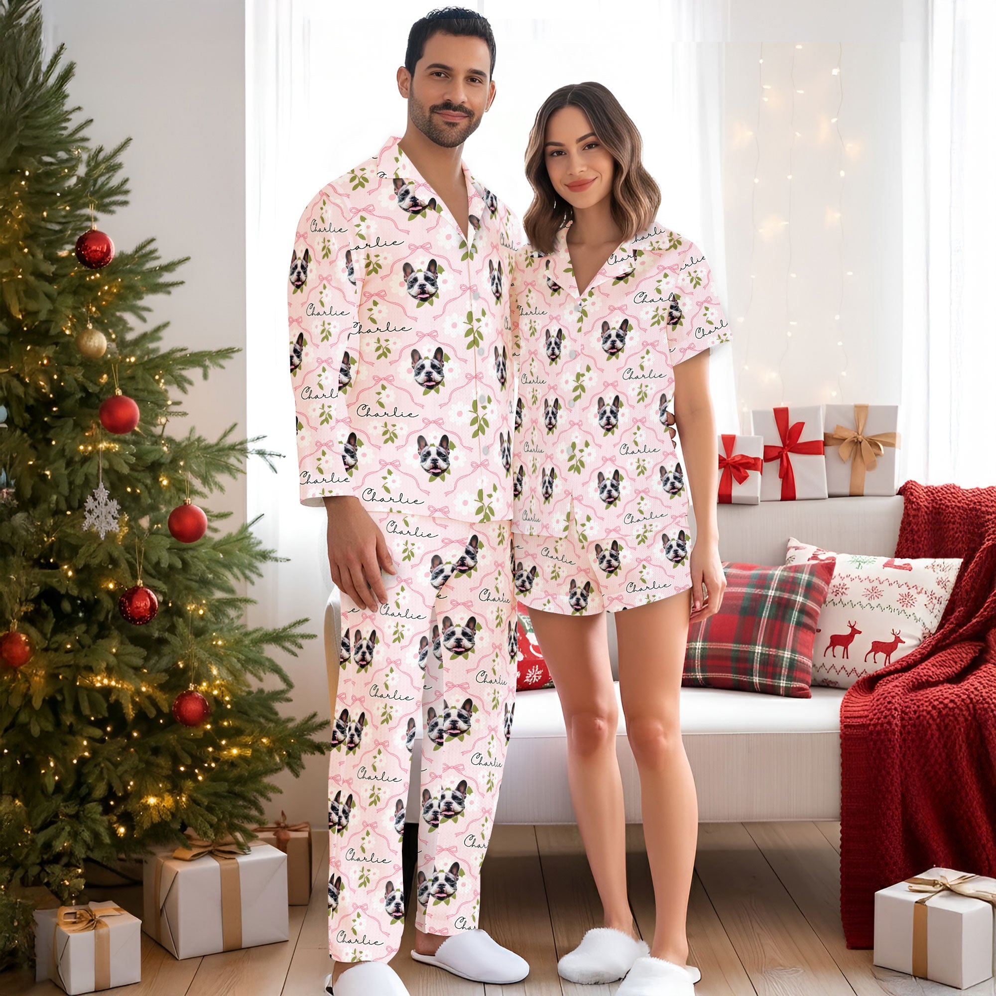 Pet Photo Custom Pajamas – Premium Christmas Matching PJs for Couples, Cozy Loungewear