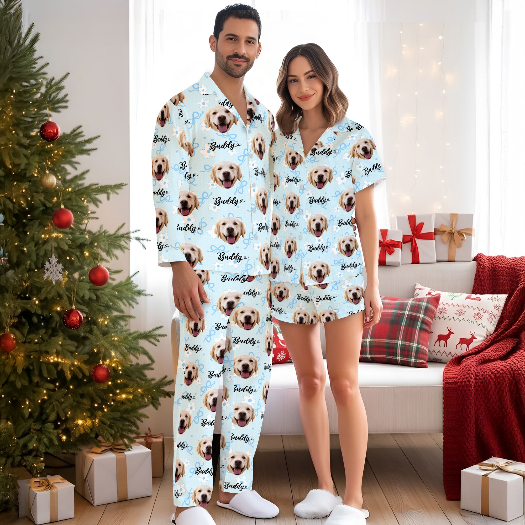 Custom Pet Photo Pajamas – All Over Print Holiday Christmas PJs for Pet Lovers, Cute Dog Mom Gift