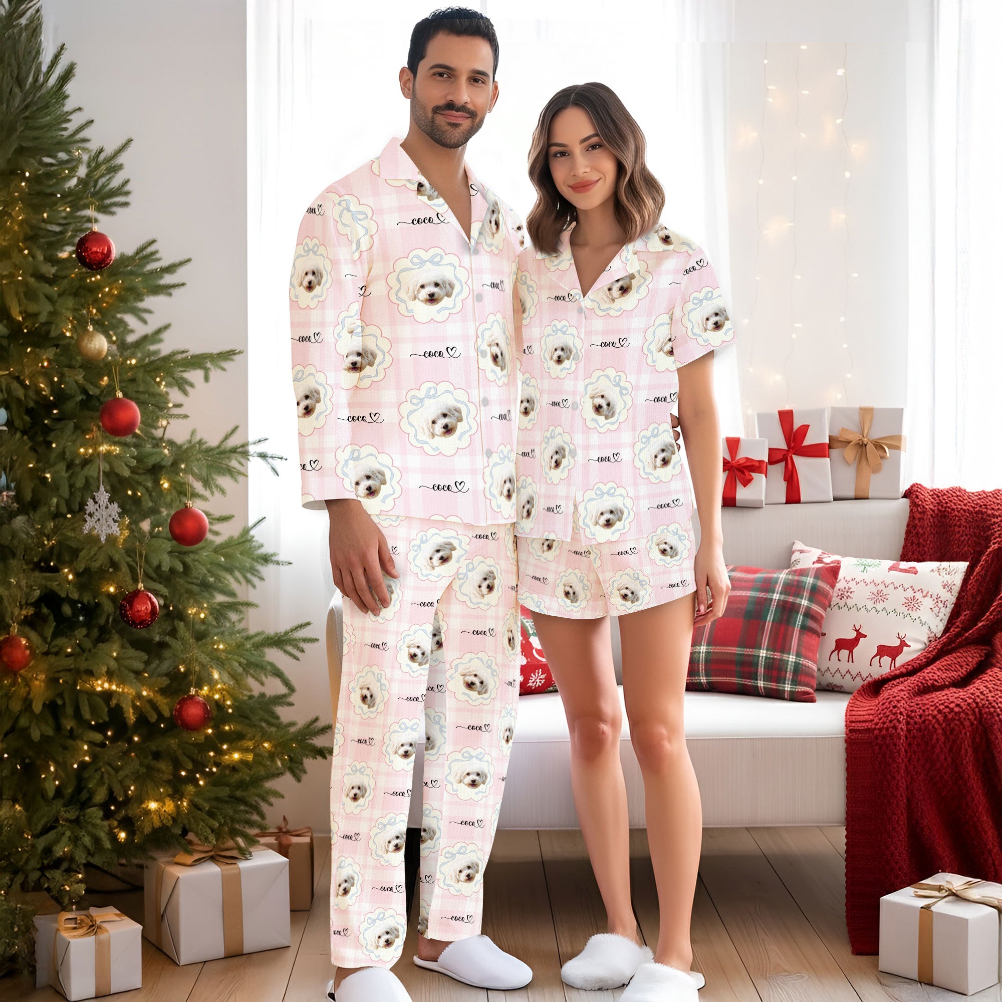 Personalized Pet Pajamas Set – Custom Dog Face Christmas PJs for Pet Lovers, Funny Holiday Sleepwear