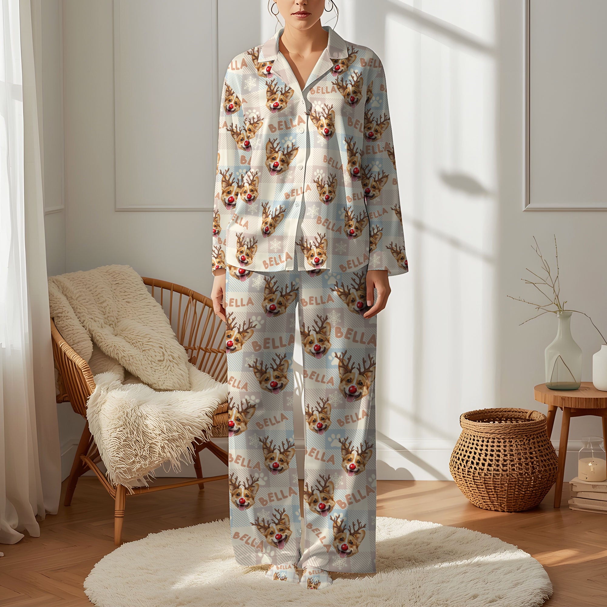 Personalized Pet Name Pajama Pants – Custom Dog Photo Christmas Lounge Bottoms