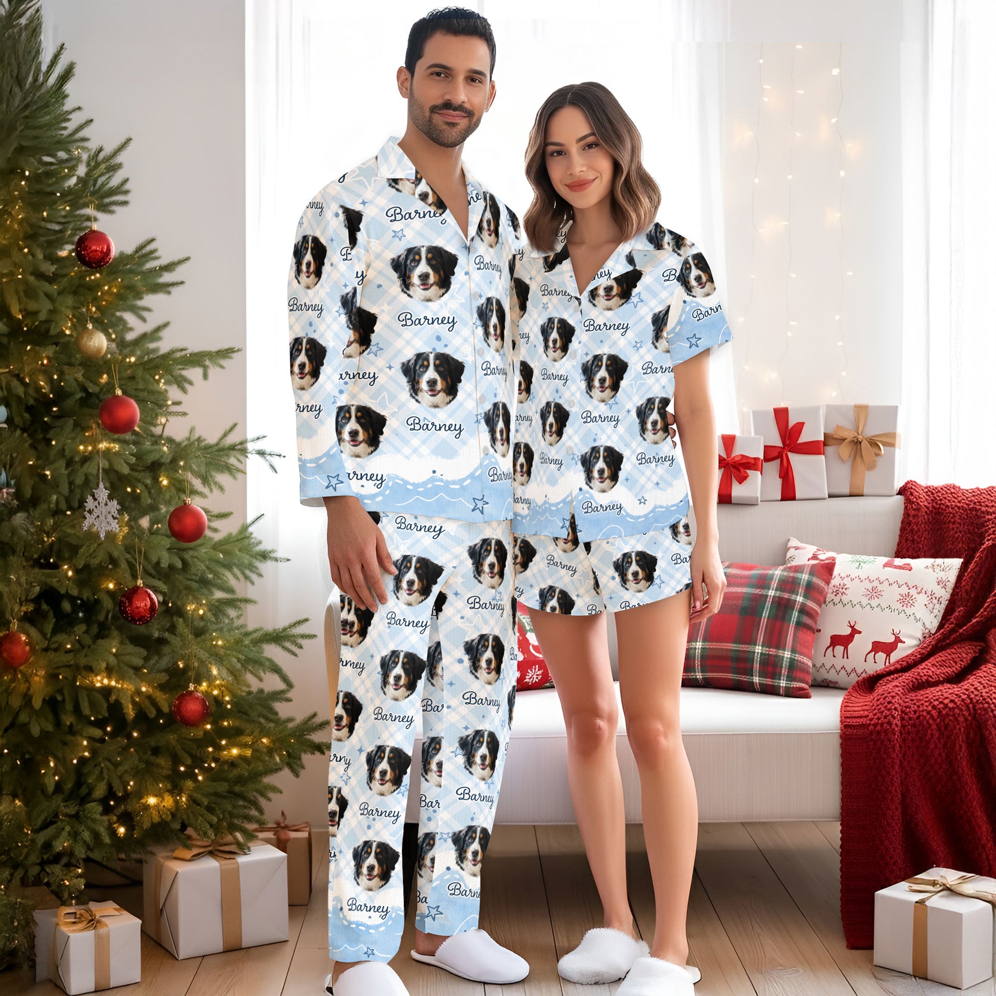 Custom Pet Portrait Pajamas – Dog Print Top, Pants & Socks