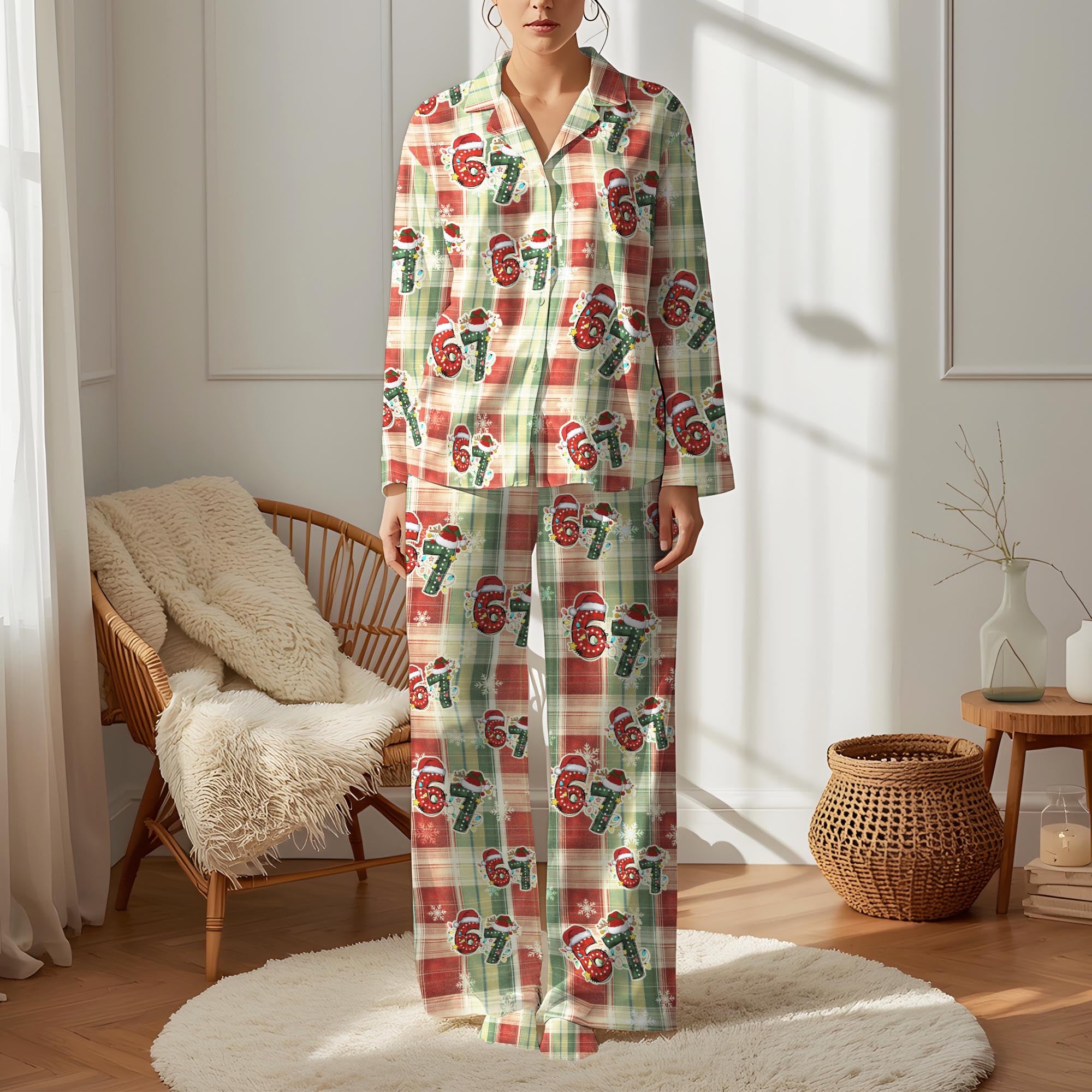 Family Matching PJs – Santa Hat Numbers 6 7 Holiday Pajama Set