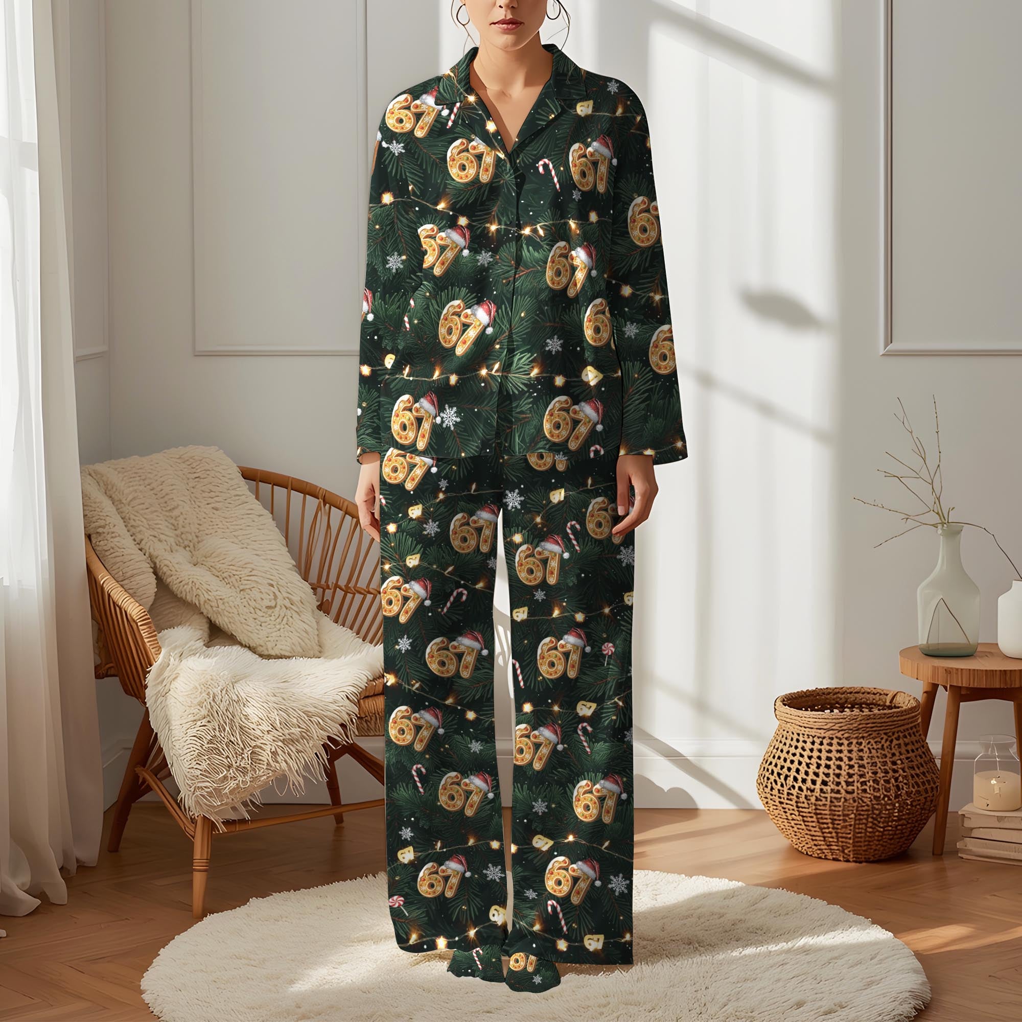 Santa Hat Numbers 6 7 Christmas Sleepwear Set for Men, Women