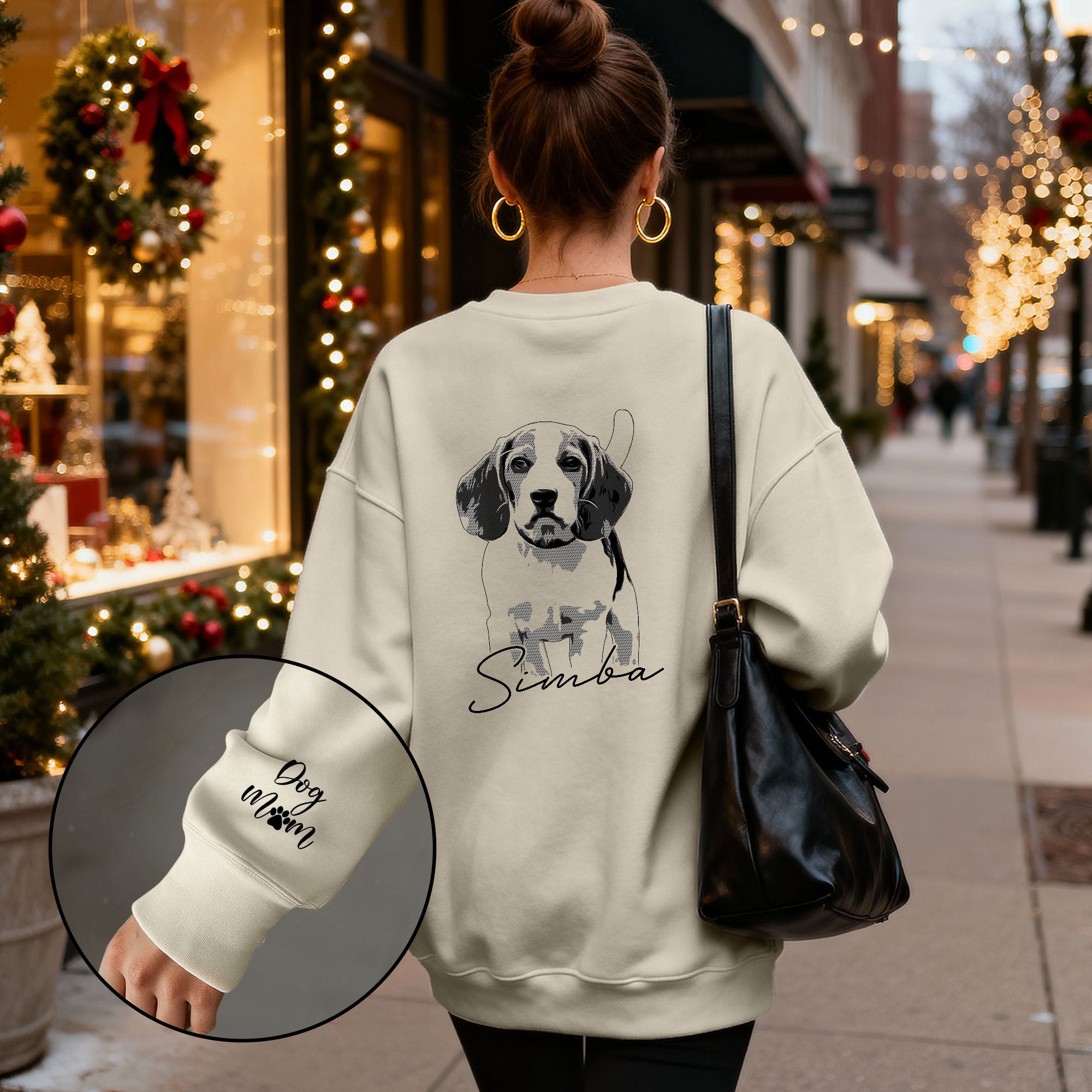 Custom Dog Lover Sweatshirt with Name & Sleeve Print – Cute Pet Portrait Gift