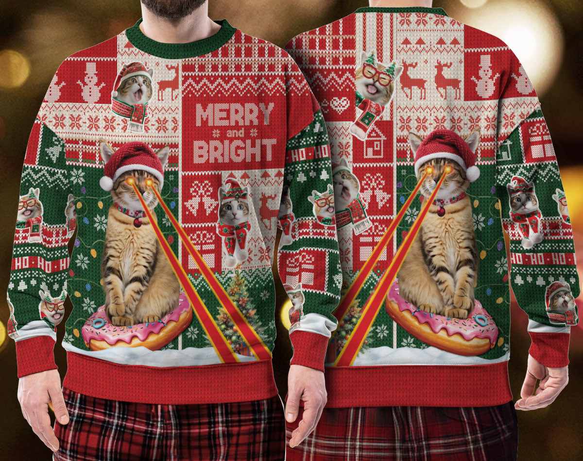 Custom Cat Ugly Christmas Sweater – Funny Merry & Bright Sweatshirt for Cat Lovers Gift