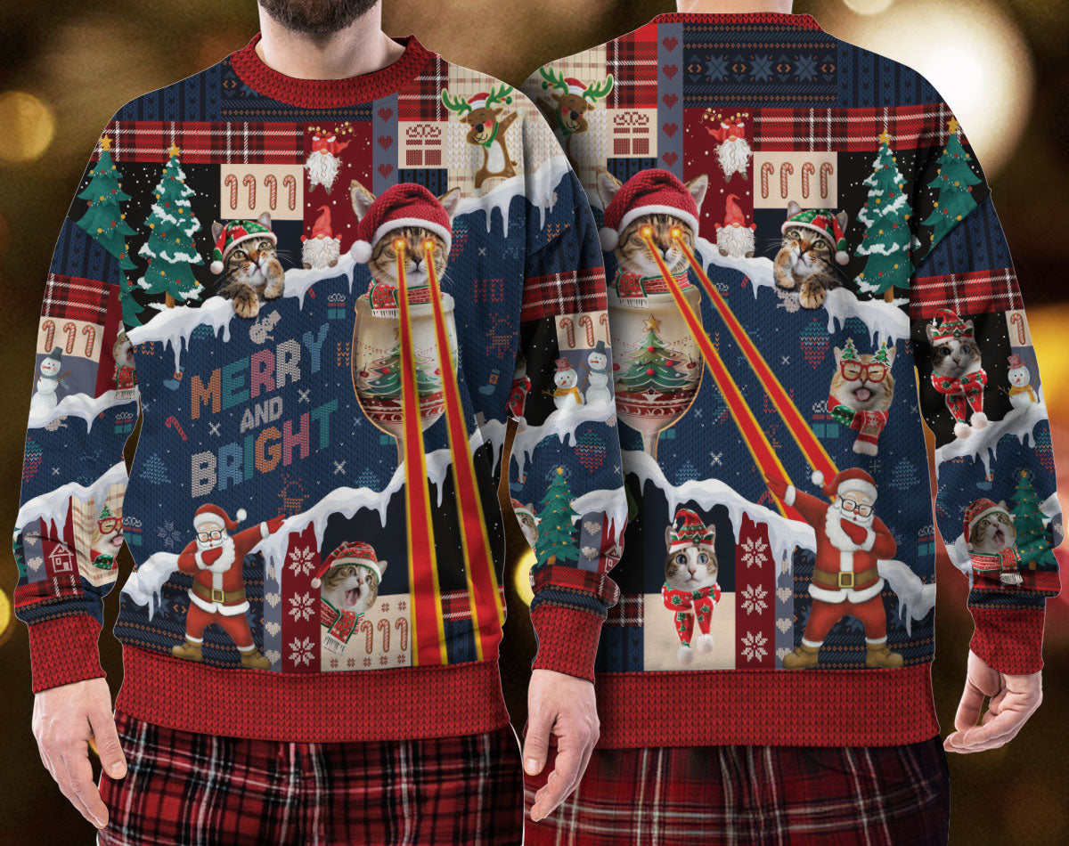 Merry & Bright Cat Ugly Christmas Sweater – Personalized Holiday Sweatshirt for Women