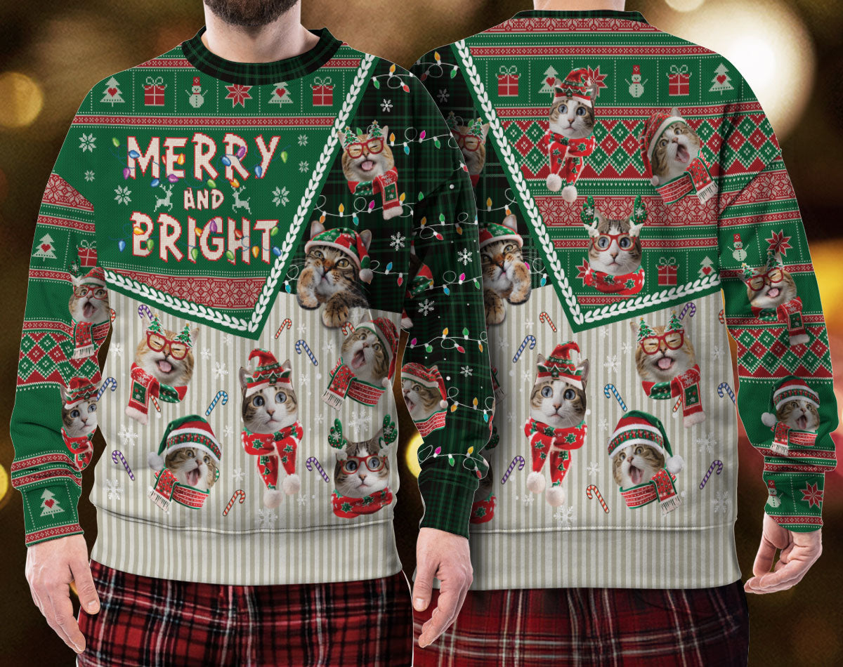 Custom Pet Photos Sweater – Funny Ugly Christmas Sweatshirt for Cat Mom & Dad Gift