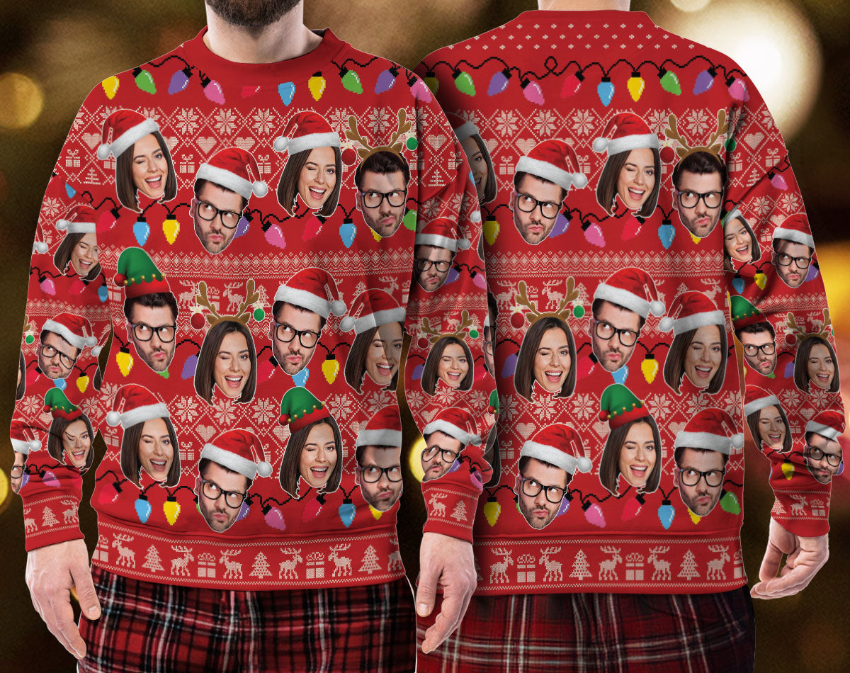 Custom Family Face Ugly Xmas Sweater – Personalized Photo Christmas Sweatshirt for Holiday Gift