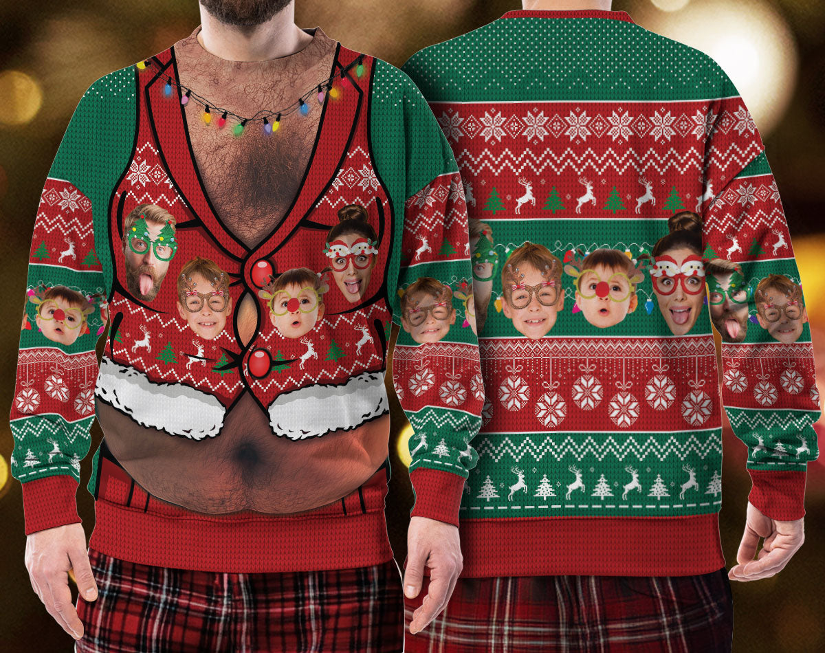 Funny Ugly Christmas Deep V Sweater – Custom Face Holiday Sweatshirt for Funny Gift