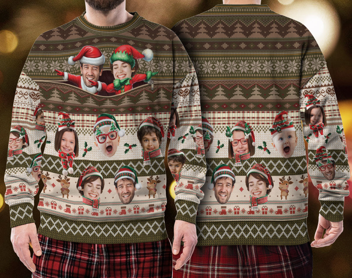 Personalized Face Holiday Christmas Sweater – Custom Ugly Xmas Sweatshirt for Funny Gift