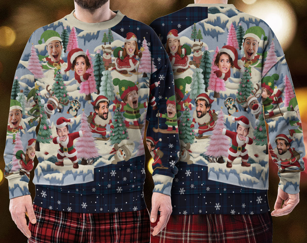 Custom Photo Ugly Christmas Sweatshirt – Personalized Face Holiday Sweater for Men & Women