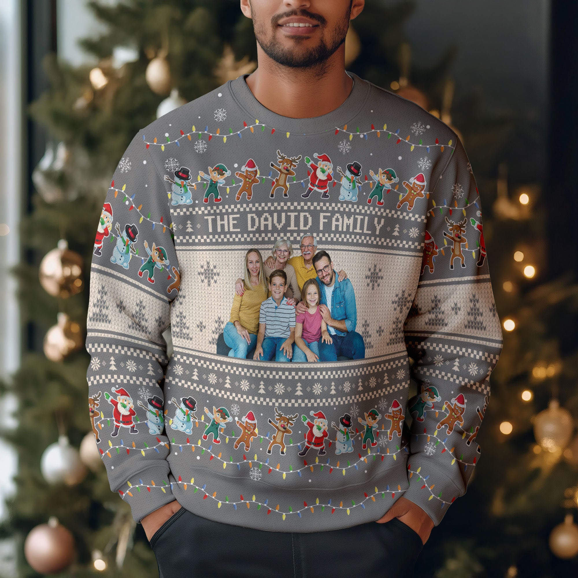 Custom Family Photo Christmas Sweater – Personalized Name Ugly Holiday Sweatshirt