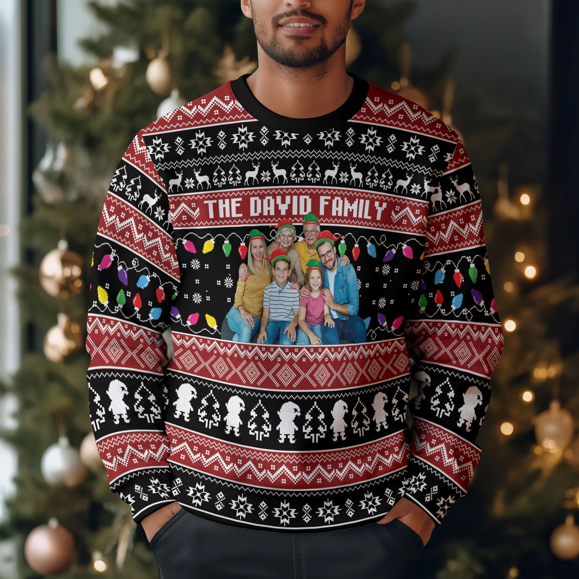 Custom Photo Family Christmas Ugly Sweater – Personalized Text Sweatshirt for Holiday Gift