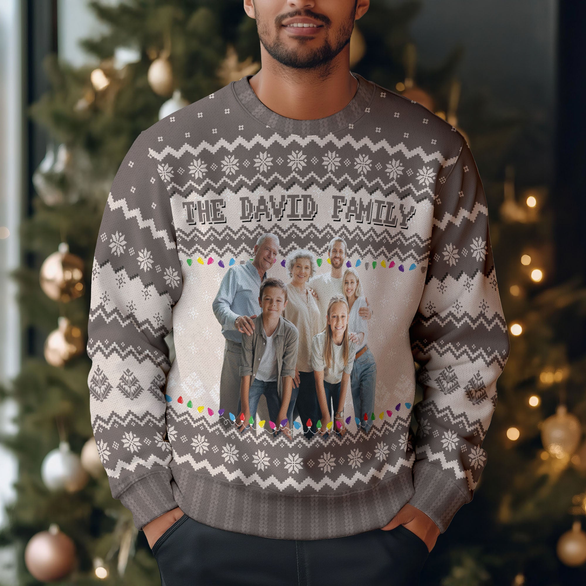 Personalized Family Name Ugly Christmas Sweater – Custom Photo Holiday Sweatshirt for Family Gift