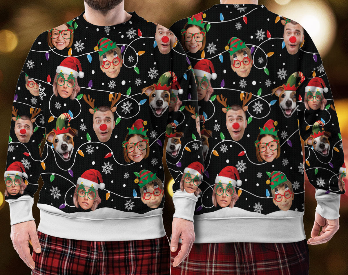 Funny Custom Pet & Human Face Christmas Sweater – Personalized Ugly Xmas Sweatshirt Gift for Pet Lovers
