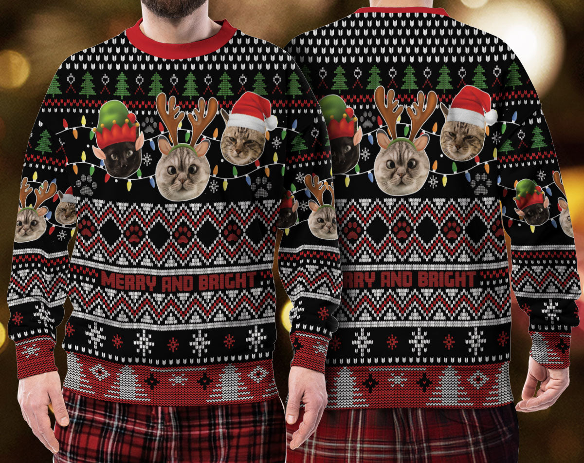 Funny Personalized Pet Photo Xmas Sweater – Custom Face Ugly Christmas Sweatshirt for Pet Lovers