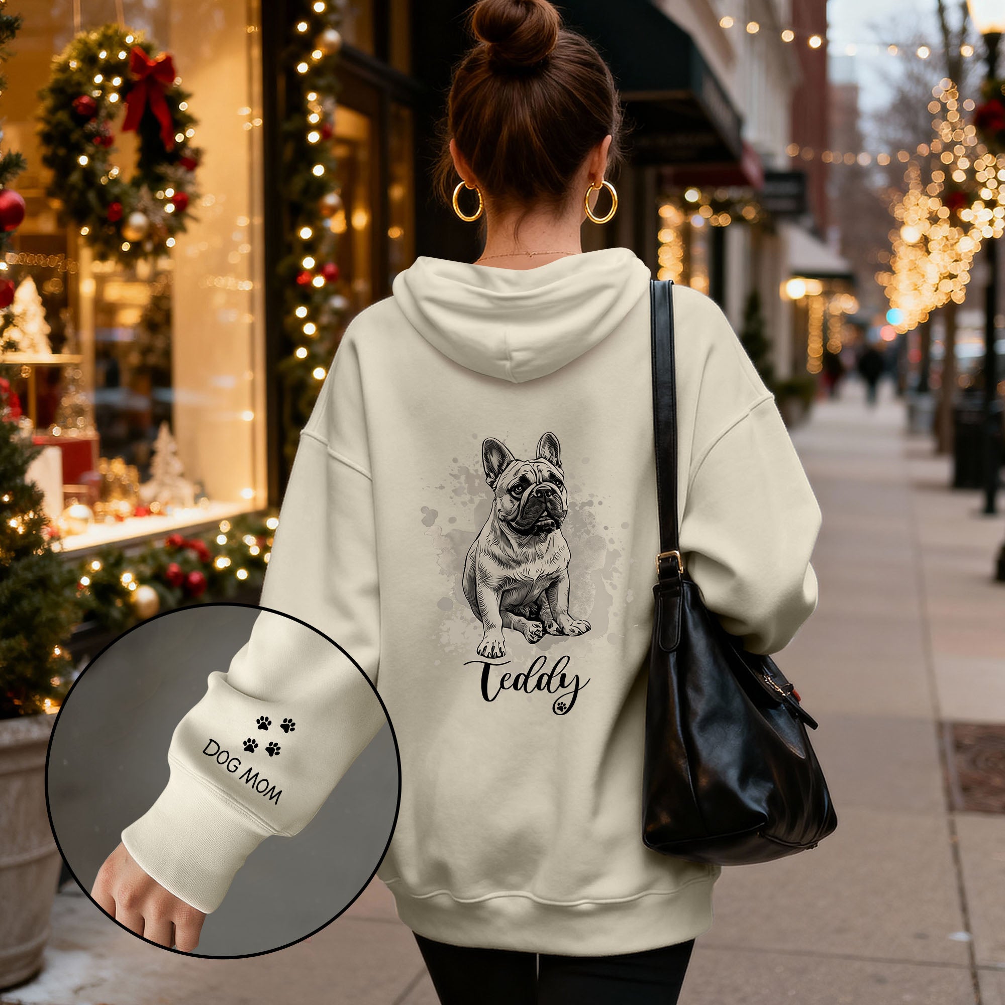 Custom Dog Hoodie – Personalized Pet Portrait Hoodie with Name, Unique Dog Mom Gift