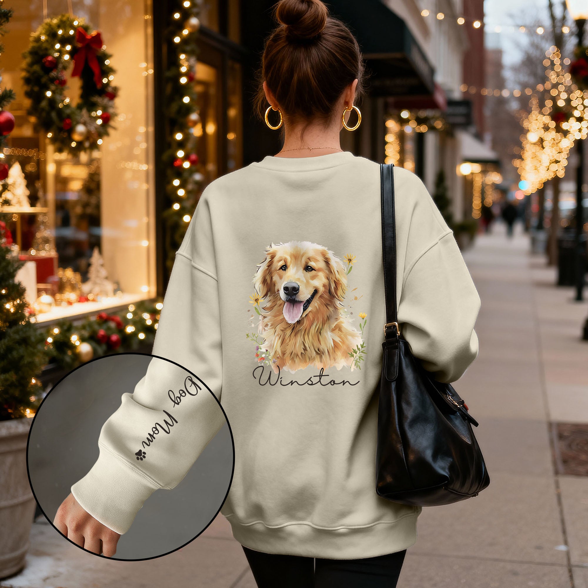 Custom Dog Portrait Sweatshirt – Personalized Pet Christmas Gift for Dog Mom & Pet Lovers