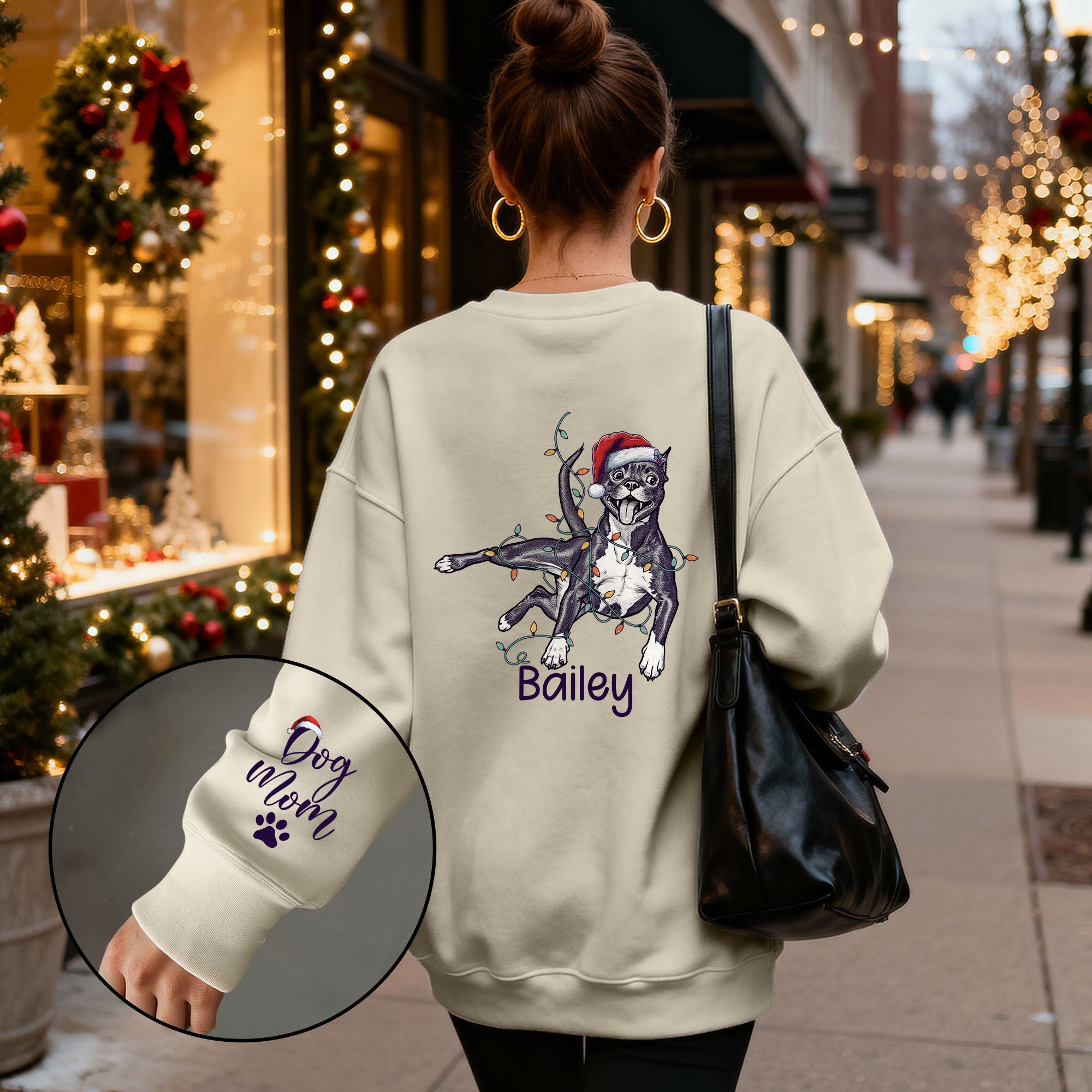 Custom Christmas Pet Portrait Sweatshirt – Personalized Dog Lover Gift for Dog Mom & Dog Dad