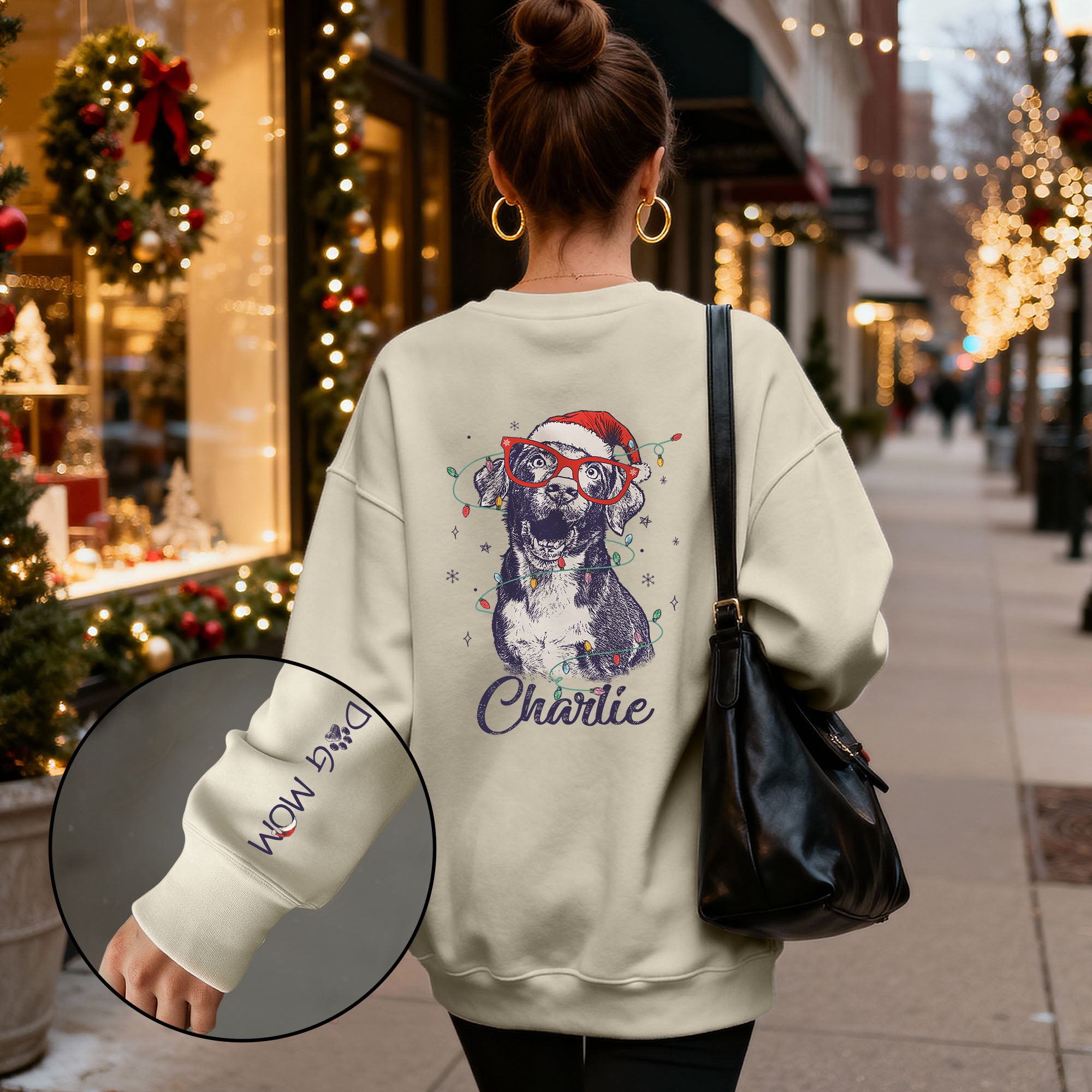 Custom Christmas Pet Portrait Sweatshirt – Personalized Dog Mom Gift – Holiday Pet Illustration