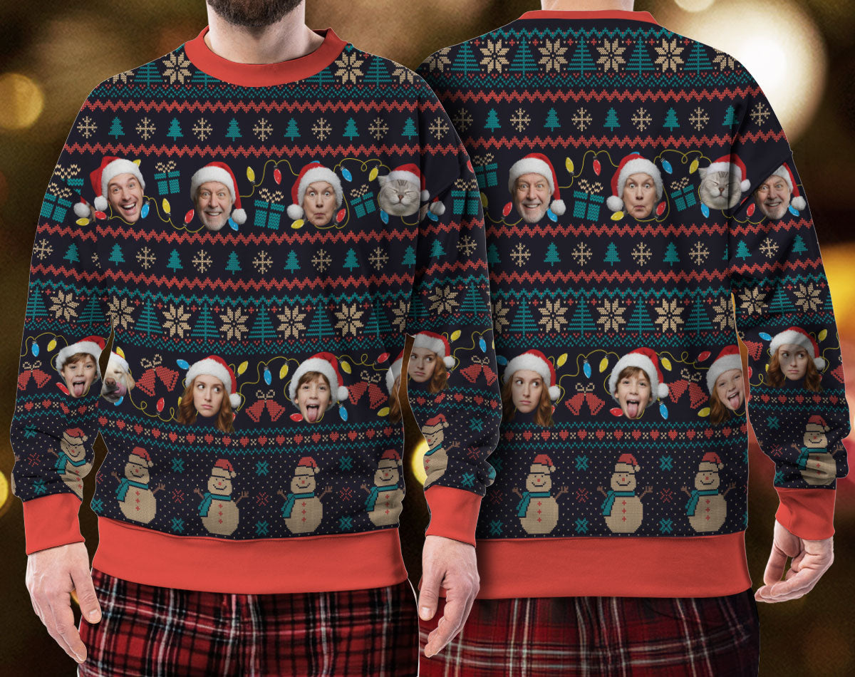 Custom Ugly Christmas Sweater – Personalized Photo Holiday Knit for Family, Pets & Festive Gifts