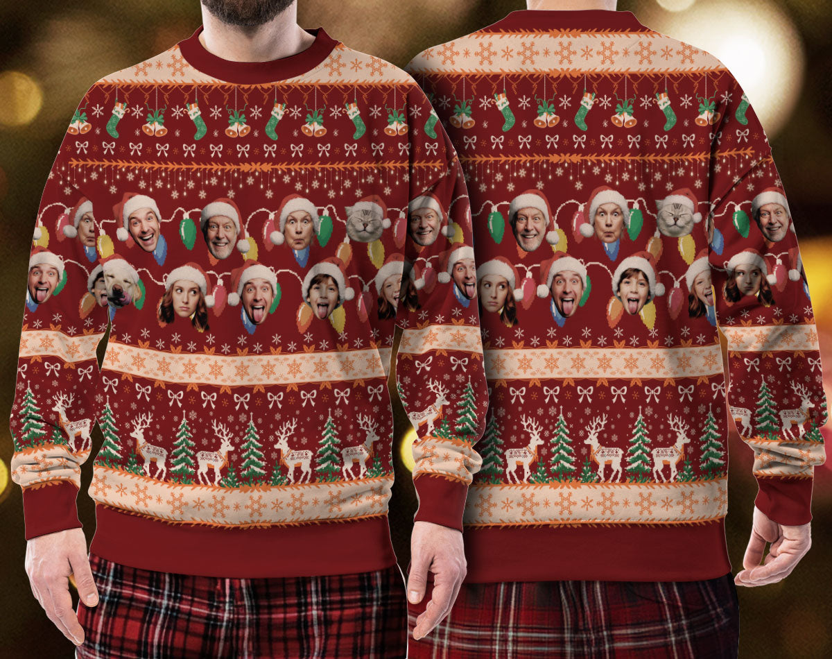 Custom Ugly Christmas Sweater – Personalized Photo Red Holiday Knit for Family, Pets & Seasonal Fun