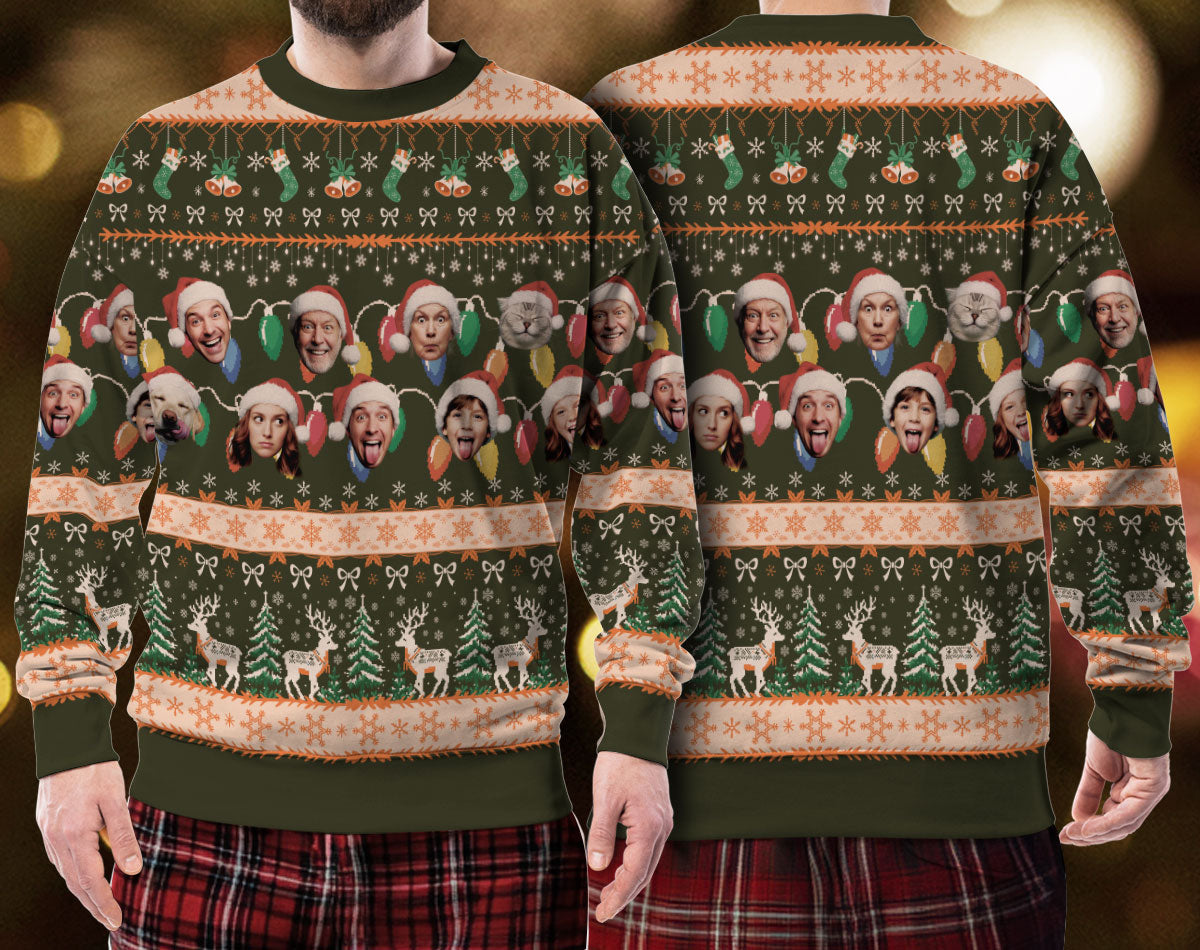 Custom Ugly Christmas Sweater – Personalized Photo Forest Green Holiday Knit for Family, Pets & Festive Cheer