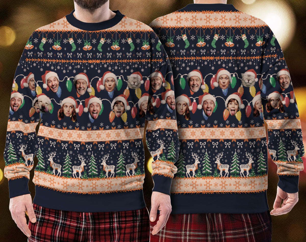 Custom Ugly Christmas Sweater – Personalized Photo Navy Holiday Knit for Family, Pets & Festive Style