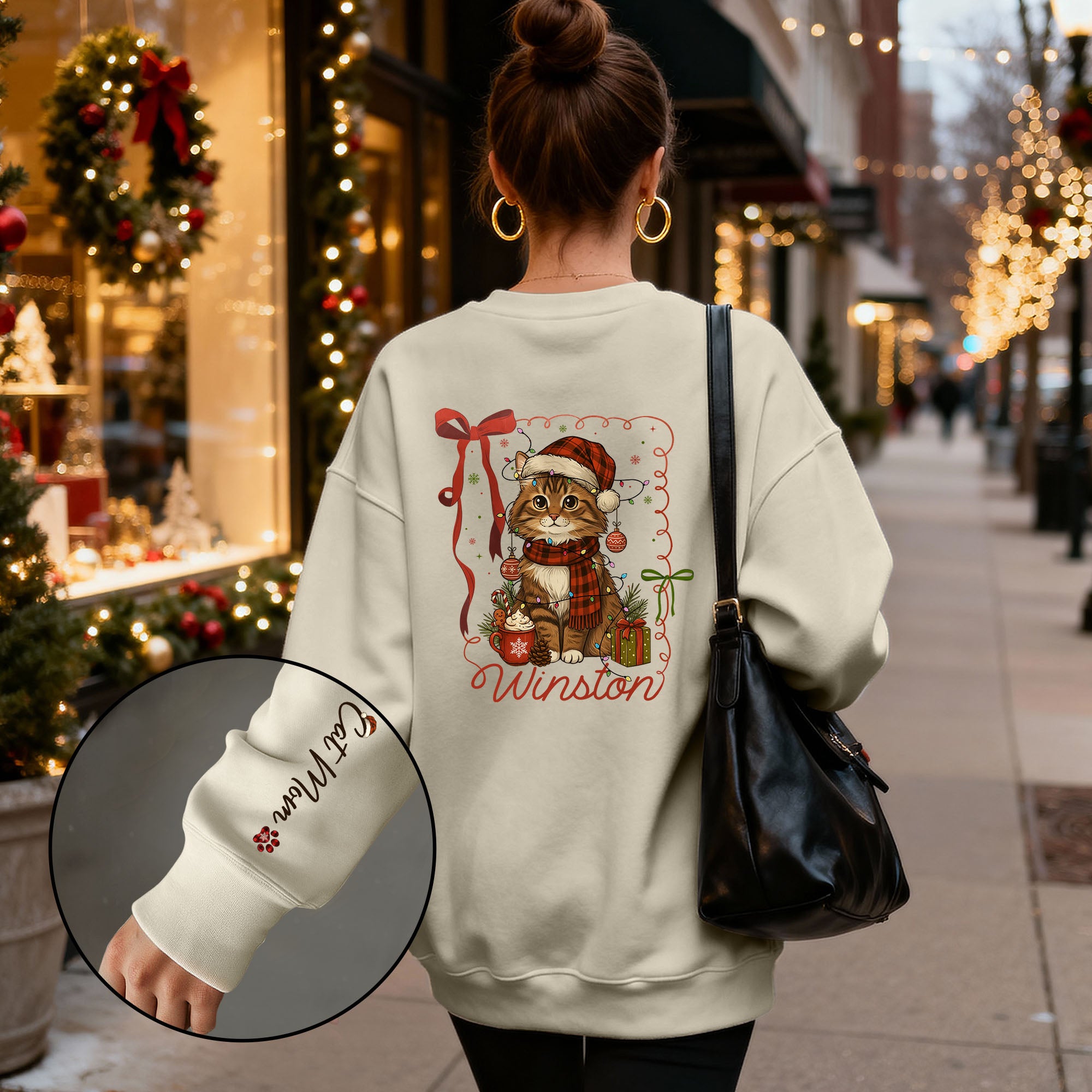 Custom Cat Christmas Personalized Pet Portrait Holiday Gift Sweatshirt for Cat Moms