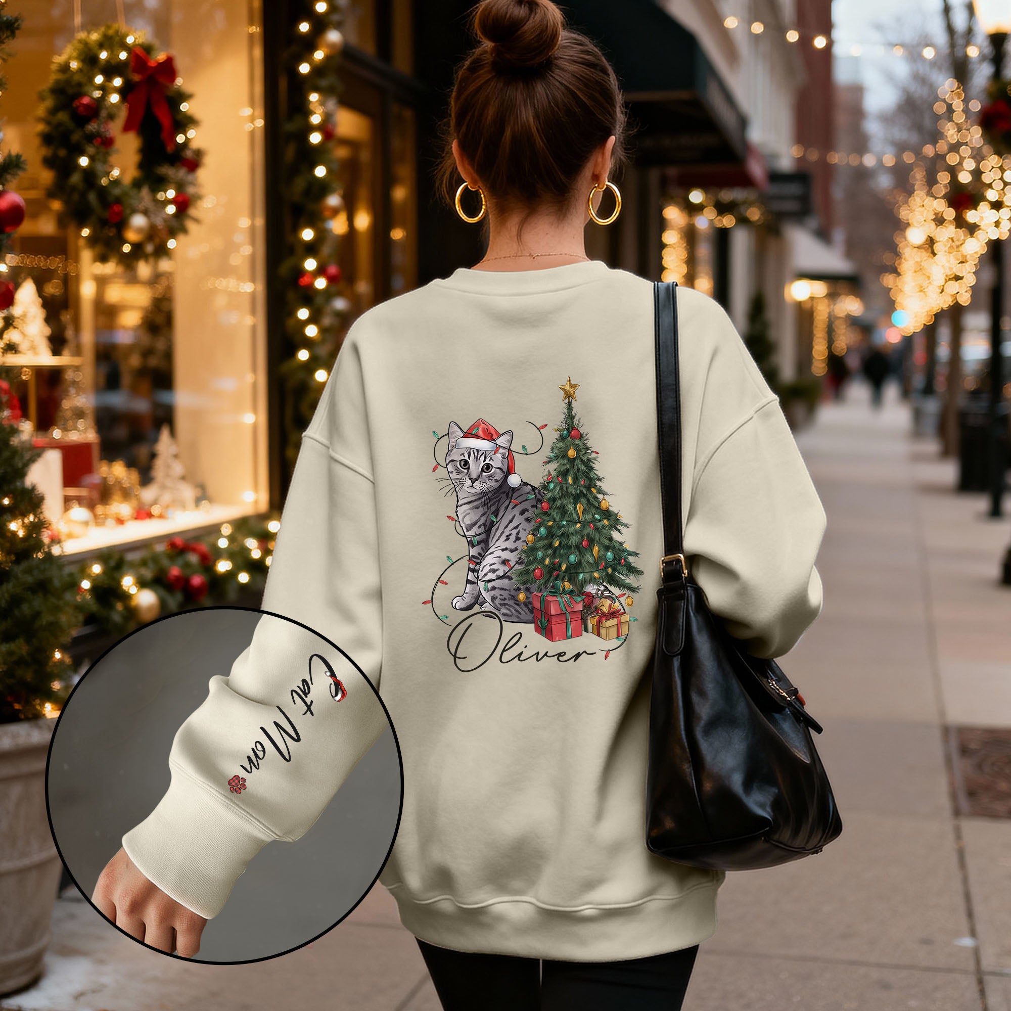 Custom Cat Christmas Sweatshirt – Personalized Gift for Cat Mom & Pet Lovers