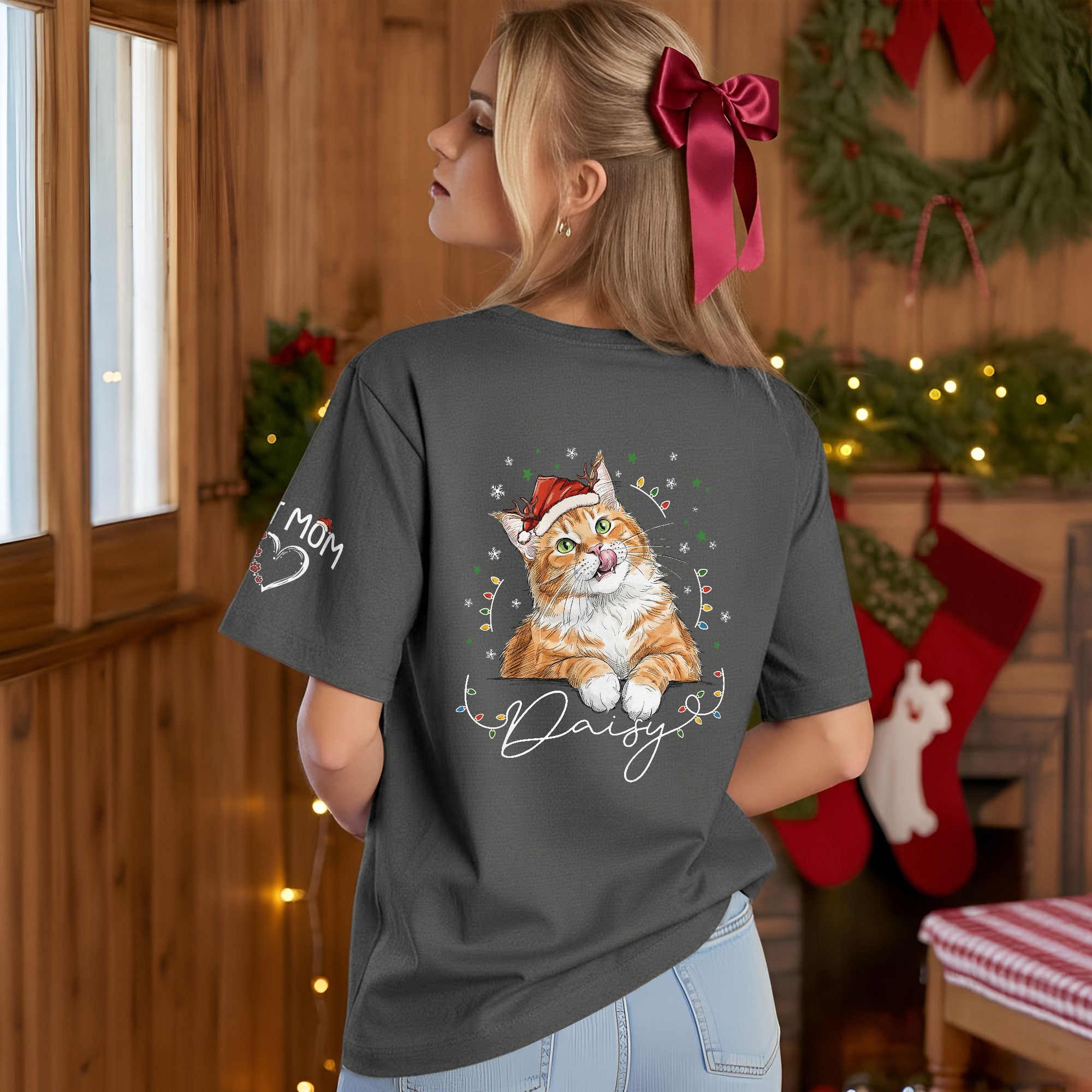 Christmas Cat T-Shirt – Custom Pet Photo Tee, Personalized Holiday Gift for Cat Lovers