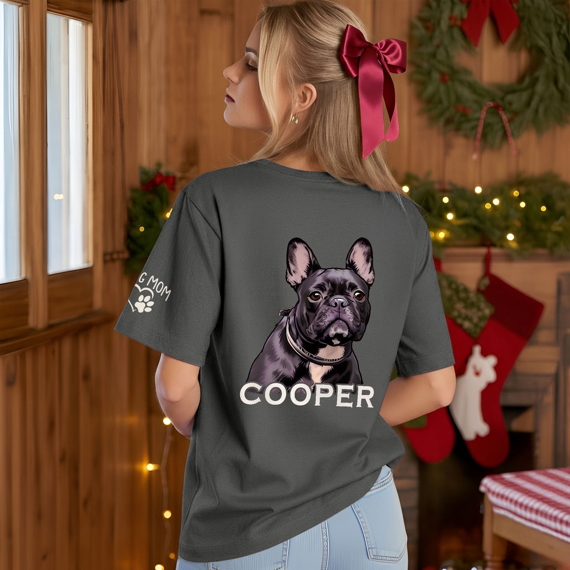 Custom Dog Mom T-Shirt – Personalized Pet Portrait & Name, Cute Dog Lover Gift