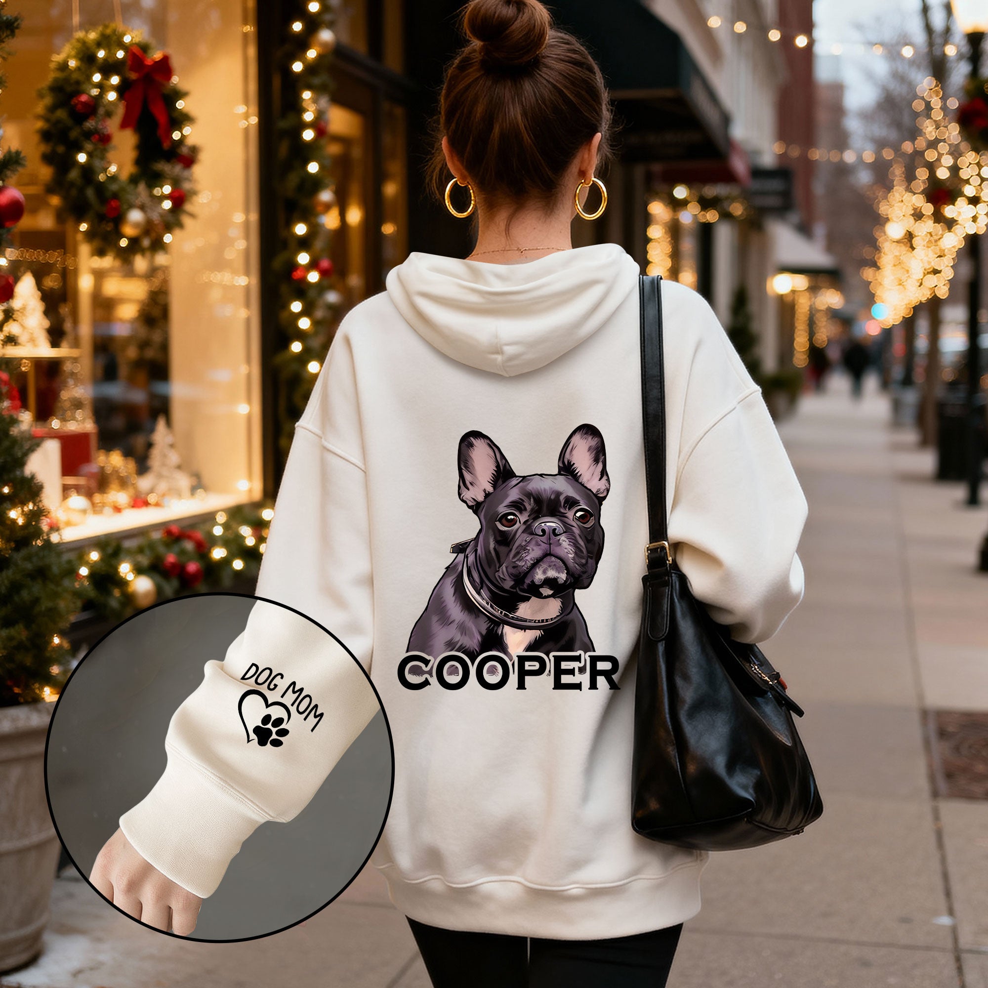 Custom Dog Mom Hoodie – Personalized Pet Portrait & Name, Cute Dog Lover Gift
