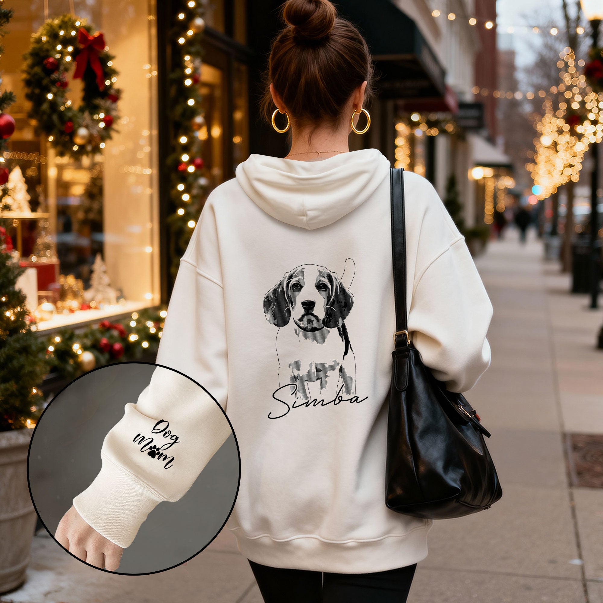 Custom Pet Portrait Hoodie – Dog Name Printed with Heart, Perfect Gift for Dog Lovers