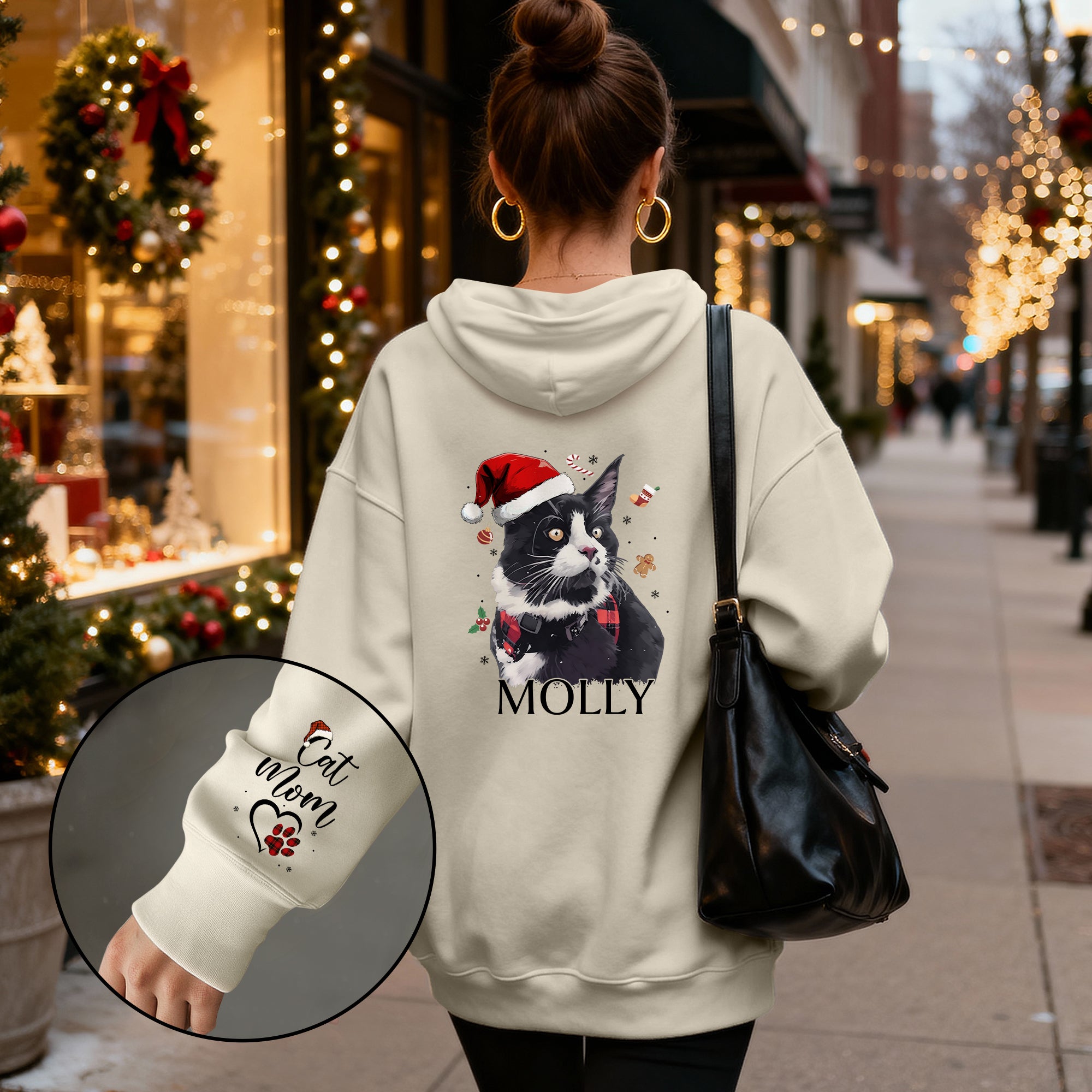 Custom Cat Photo Hoodie – Personalized Holiday Hoodie with Cat Design for Cat Moms