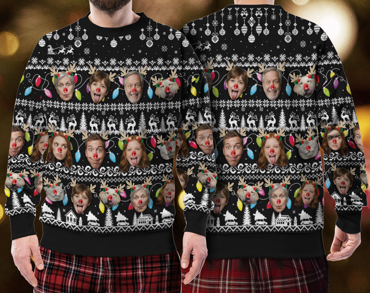 Personalized Christmas Photo Ugly Sweater – Add Your Family Faces