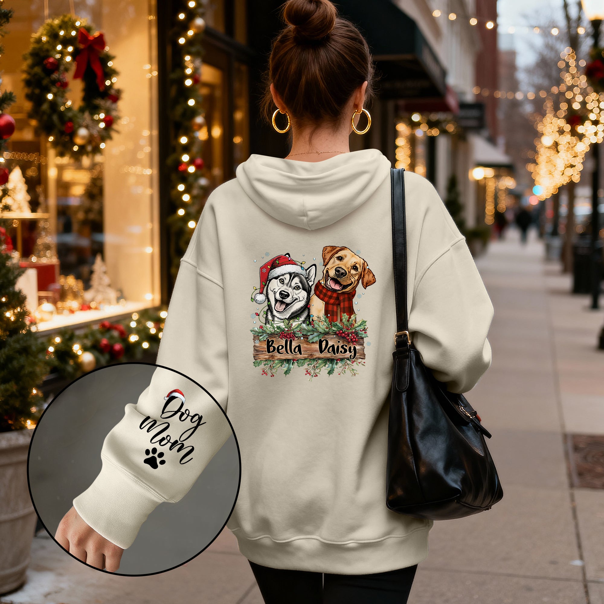 Dog Mom Christmas Hoodie – Custom Pet Photo Hoodie, Personalized Holiday Gift for Dog Mom