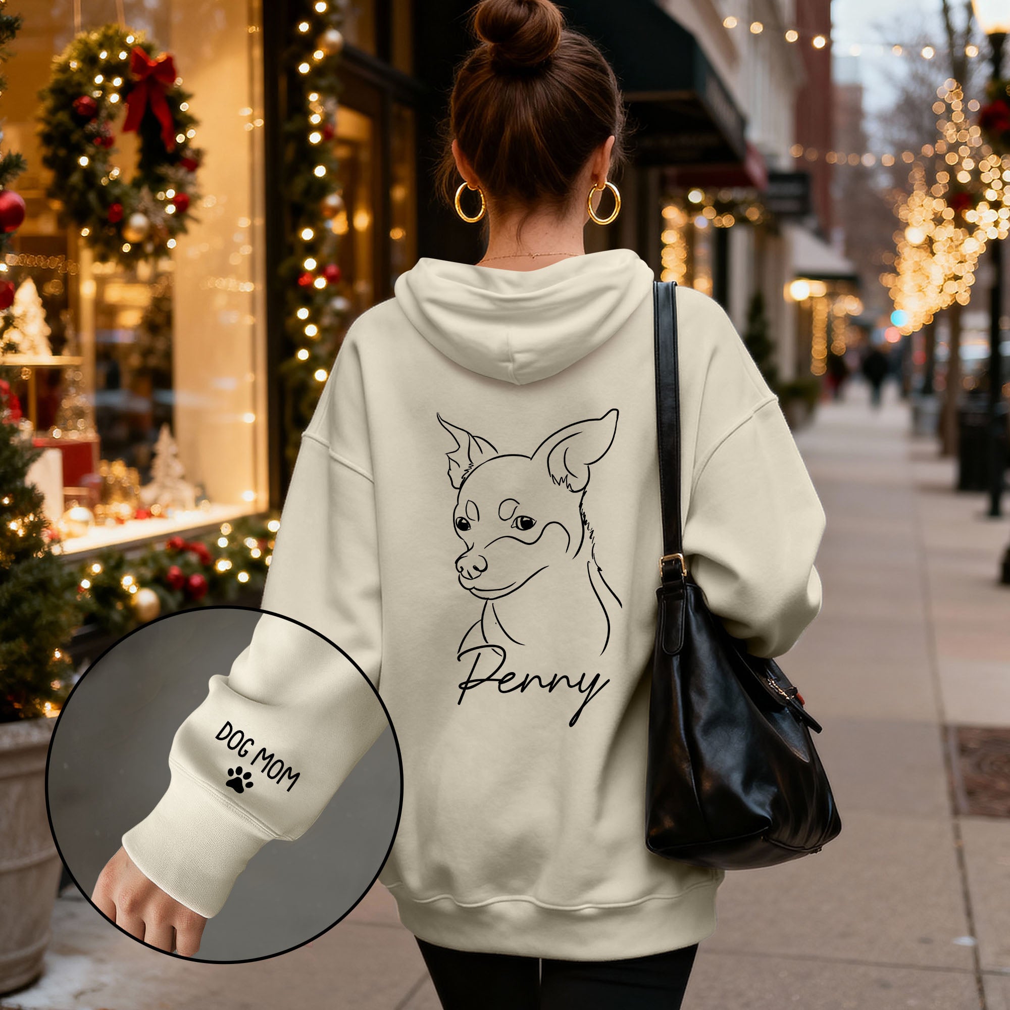 Personalized Dog Mom Hoodie – Custom Dog Line Art Hoodie with Pet Name, Unique Gift for Dog Lovers