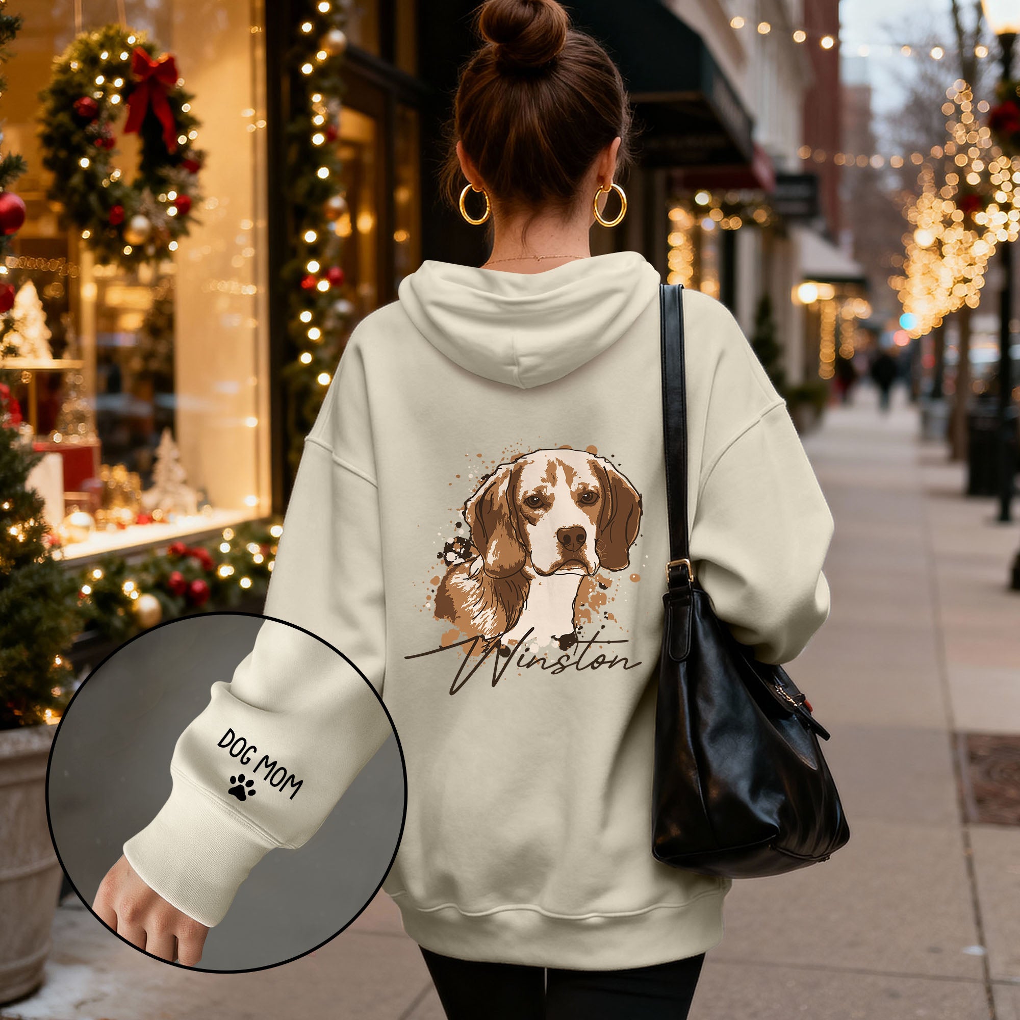 Personalized Dog Mom Hoodie – Custom Dog Portrait Hoodie with Pet Photo & Name, Unique Gift for Pet Lovers