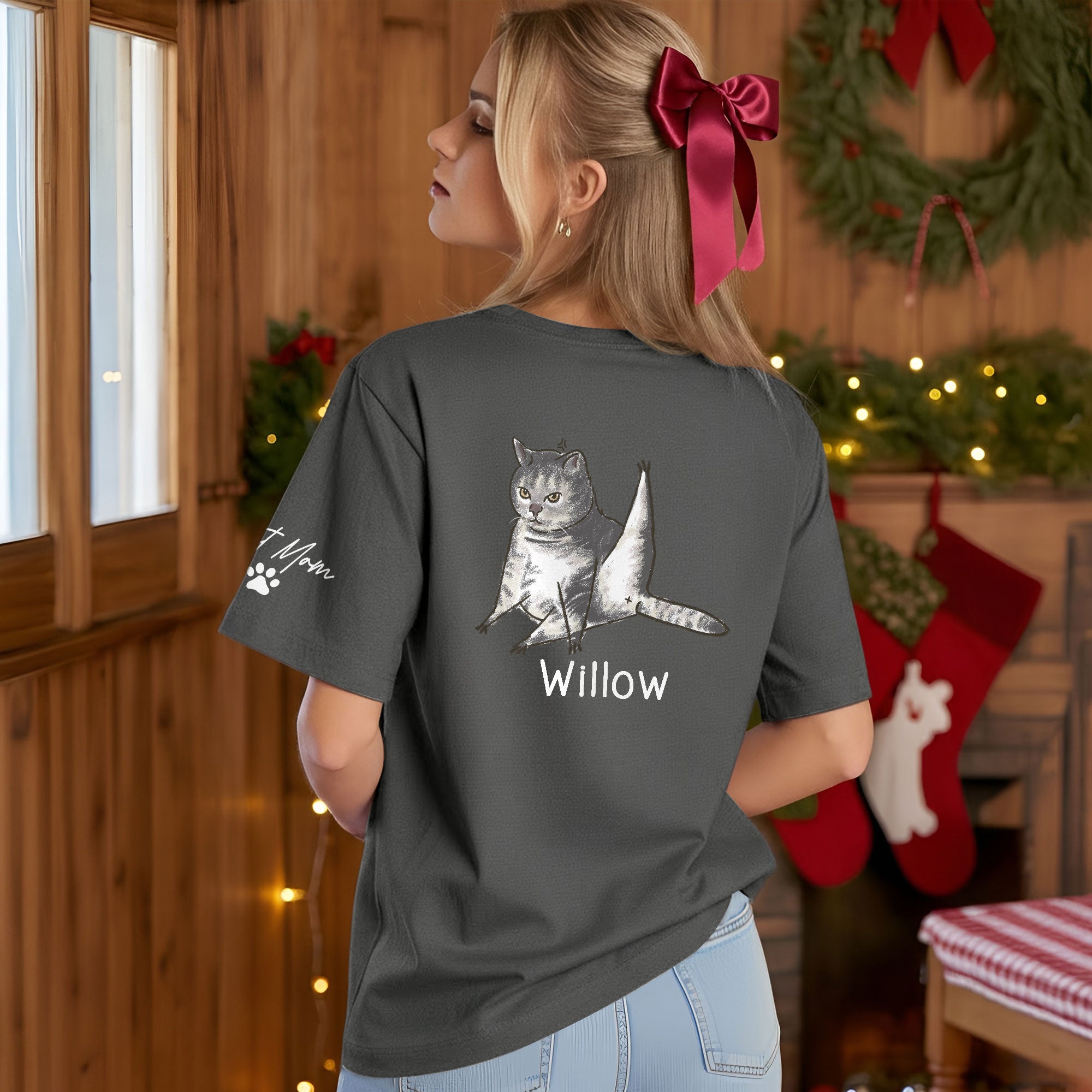 Custom Cat Mom T-Shirt – Personalized Funny Cat Shirt with Pet Photo & Name, Unique Gift for Cat Lovers