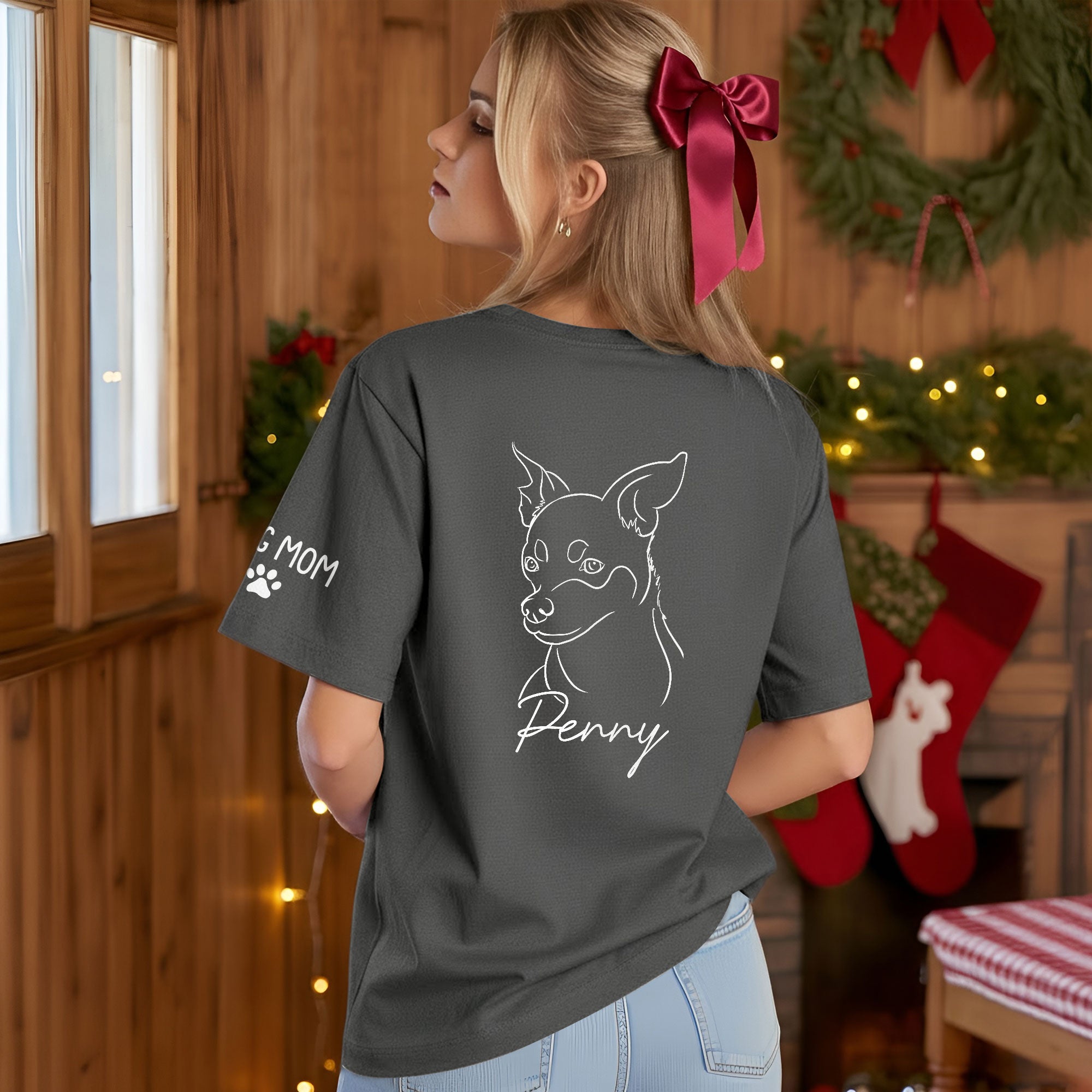 Personalized Dog Mom T-Shirt – Custom Dog Line Art Tee with Pet Name, Unique Gift for Dog Lovers